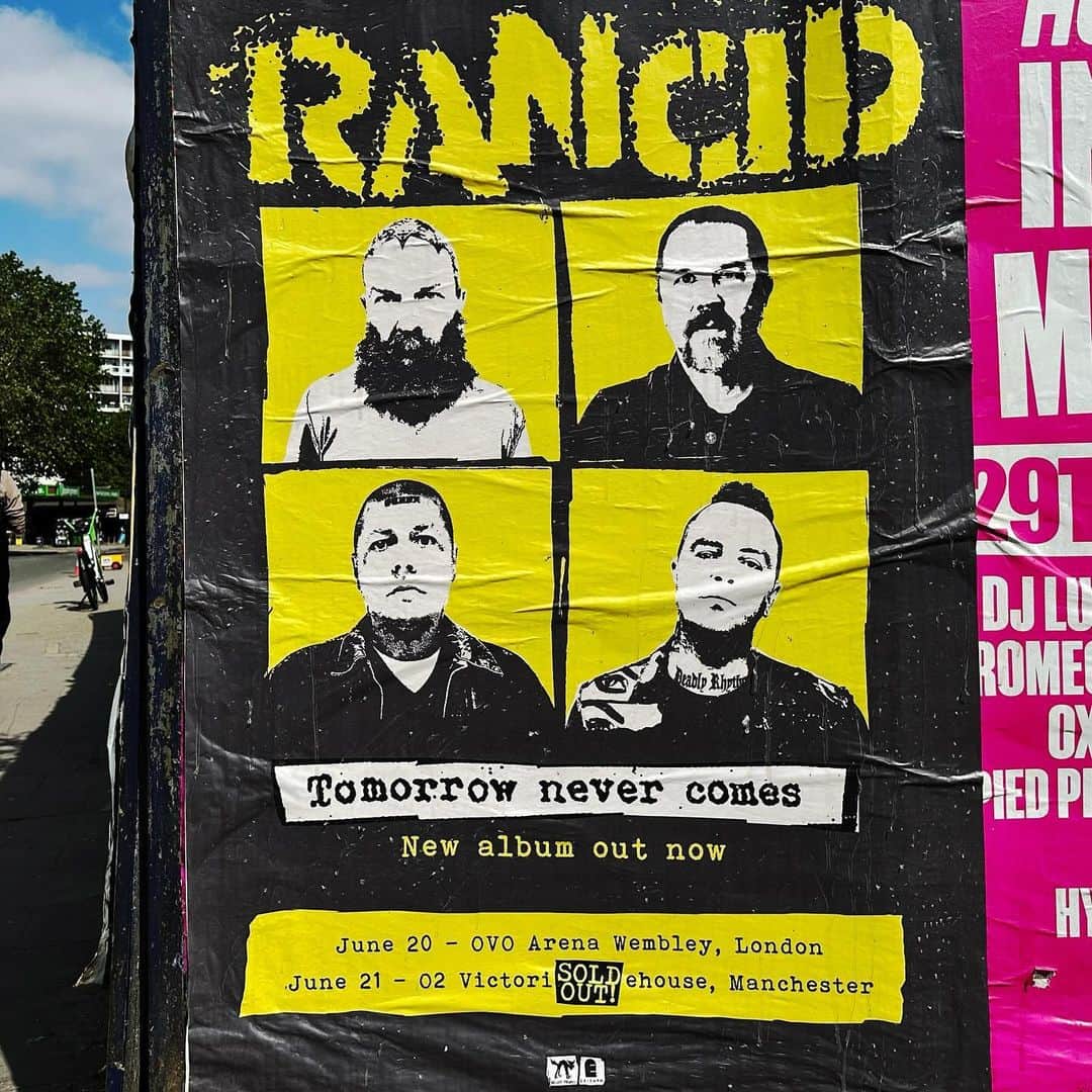 Rancidのインスタグラム：「UK, we have arrived. Join us in London this Tuesday, June 20th for a special night with The Skints, The Bronx, and Grade 2. Ticket link in our bio. See ya in the pit! 👊」