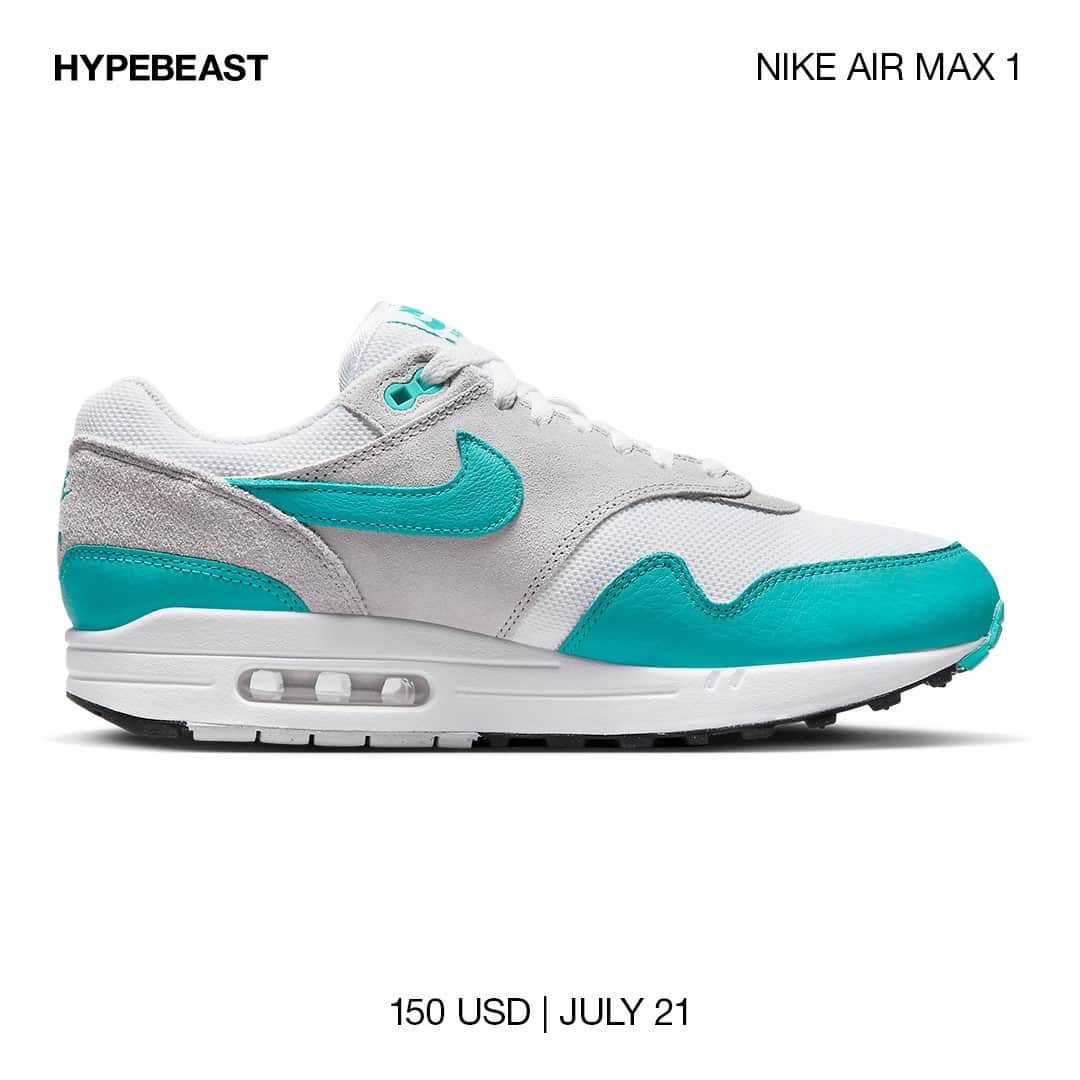 HYPEBEASTさんのインスタグラム写真 - (HYPEBEASTInstagram)「@hypebeastkicks: The @nike Air Max 1 has been launching in a flurry of colorways this season, and now it has been unveiled with a clean "Clear Jade" presentation. ⁠ ⁠ Its titular accents are dispersed to the tumbled leather Swooshes, Nike branding that is printed on the tongues and embroidered into the heels eyelets and mudguards. Sultry gray suede panels show face on the quarter panels, heel and start of the toe boxes while the mesh underlays, tongues and interiors are dressed in white. Below, the midsoles are done up with an angelic finish while the treading is presented with “Clear Jade,” black and white panels.⁠ ⁠ You can find these dropping via Nike and select retailers on July 21 for $150 USD.⁠ Photo: Nike」6月19日 17時30分 - hypebeast