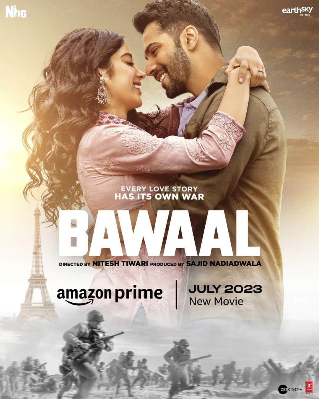 Varun Dhawanのインスタグラム：「Badlega sabke dilon ka haal kyunki duniya bhar mein hone wala hai Bawaal 💥 Iss July... banega mahaul as #BawaalGoesGlobal   Produced by #SajidNadiadwala and directed by @niteshtiwari22, #BawaalOnPrime to premiere worldwide in over 200 countries and territories only on @primevideoin  @janhvikapoor @nadiadwalagrandson @earthskynotes @ashwinyiyertiwari @pglens @mehrotranikhil @bawlekiduniya @wardakhannadiadwala」