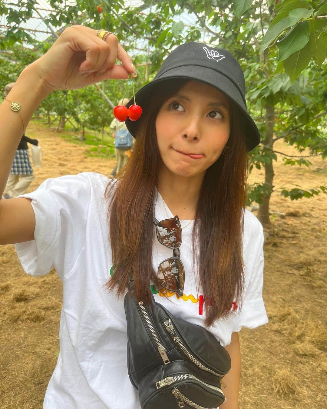 佐野千晃のインスタグラム：「⁡ 初めてのさくらんぼ狩り🍒 ⁡ 木にこんな風にさくらんぼがなってるのも初めて見たし採れたてのさくらんぼ美味しいーーーーっ ⁡ キンキンに冷えてるさくらんぼも好きだけど採れたてもまた美味しいやん🤤 ⁡ 赤くて大きくて〜って探してるのも宝探しみたいで楽しいし、これ絶対美味しい！って思いながら取ってめちゃくちゃ美味しいと幸せ気分 ⁡ いつものメンバーでお喋りしながら美味しい美味しい言いながらたくさん食べた🤤🍒 ⁡ #natural #healthy #good #gilrs #gilr #cool #cute #ooted #selfie #self #face #スポーツ女子 #スポーツ #楽しい #人生楽しんだもん勝ち #めんつるよりめんつ #幸せ #日常 #非日常 #どっちも #小さな #楽しみ #見つけてこ」