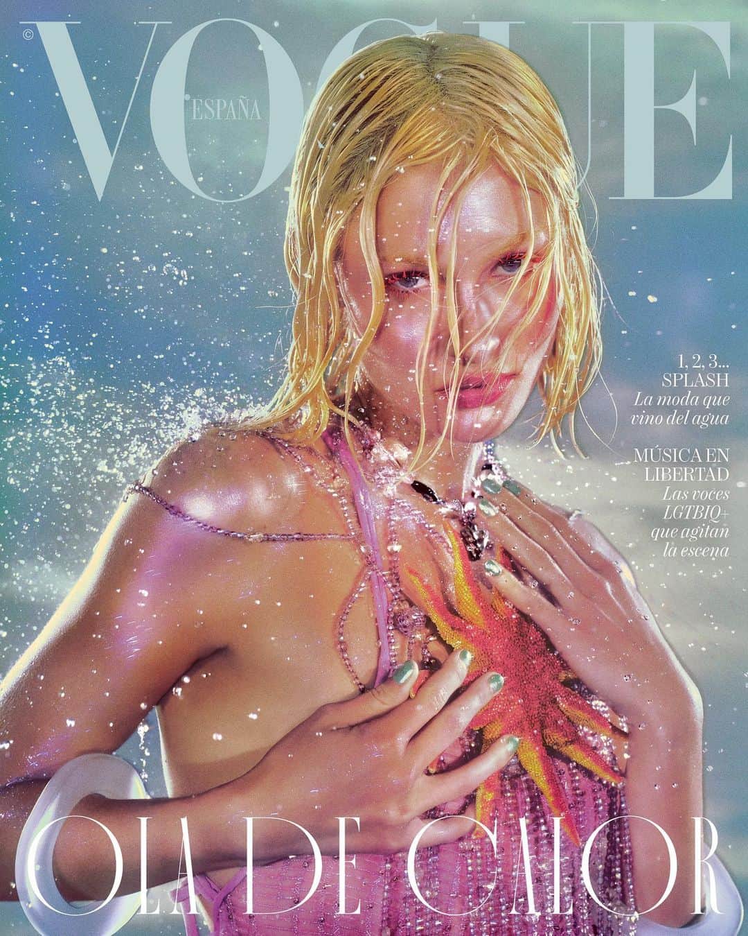 Vogue Españaのインスタグラム：「🐚A mermaid under the sea🐚 In @voguespain's July issue, our cover star, model @lovegrace_e, dives into the refreshing trends of the season to fight against high temperatures. {Grace Elizabeth is wearing dress with embellishments, beaded necklace and bracelet, all from @emporioarmani; and necklace from @quality_zeeman} 💌 Vogue Spain's July issue will be on newsstands tomorrow, June 20th.  🐚Una sirena bajo el mar 🐚 En la portada del número de julio de @voguespain, la modelo @lovegrace_e se sumerge en un refrescante baño de tendencias para combatir las altas temperaturas. #VogueJulio {Grace Elizabeth lleva vestido con abalorios, collar de cuentas y brazaletes, todo de @emporioarmani; y collar de @quality_zeeman} 💌 El número de julio de Vogue España sale a la venta mañana 20 de junio.  ▪️Photography: @elizavetaporodina ▪️Styling: @taticotliar ▪️Head of Content: @ineslorenzo ▪️Global Creative Director: @juancp ▪️Hair: @clmorhair ▪️Make-up: @valentina1121li ▪️Nails: @erinaritanail ▪️Styling assistants: Shaoul Avital, Yasmine Mouton and Carlota Vives ▪️Photography assistants: @jeanromainpac and @queen_delacour ▪️Atrezzo: Afra Zamara ▪️Lighting: @josef_beyer ▪️Production: @concretereplimited ▪️Digital retouch: @inkretouch ▪️Model: @lovegrace_e ▪️Visual director: @elizabeth__yo  ▪️Global Director, Talent & Casting: @mrsvoguester」