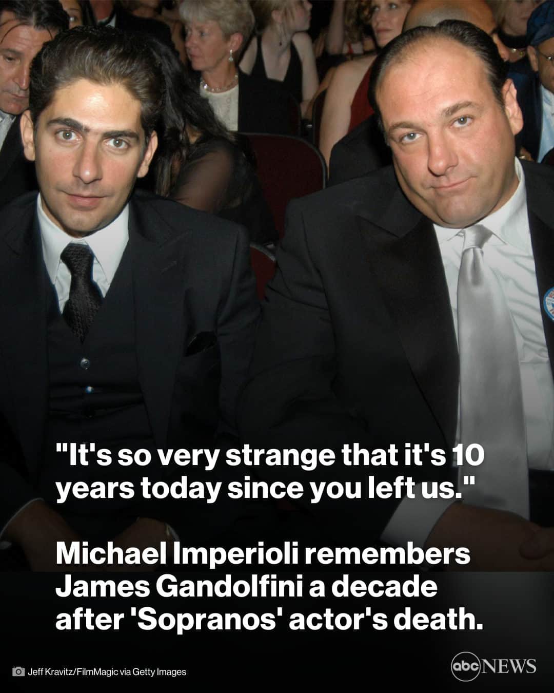 ABC Newsのインスタグラム：「Michael Imperioli is paying tribute to his "Sopranos" co-star James Gandolfini 10 years after his death. Read more at our link in bio.」