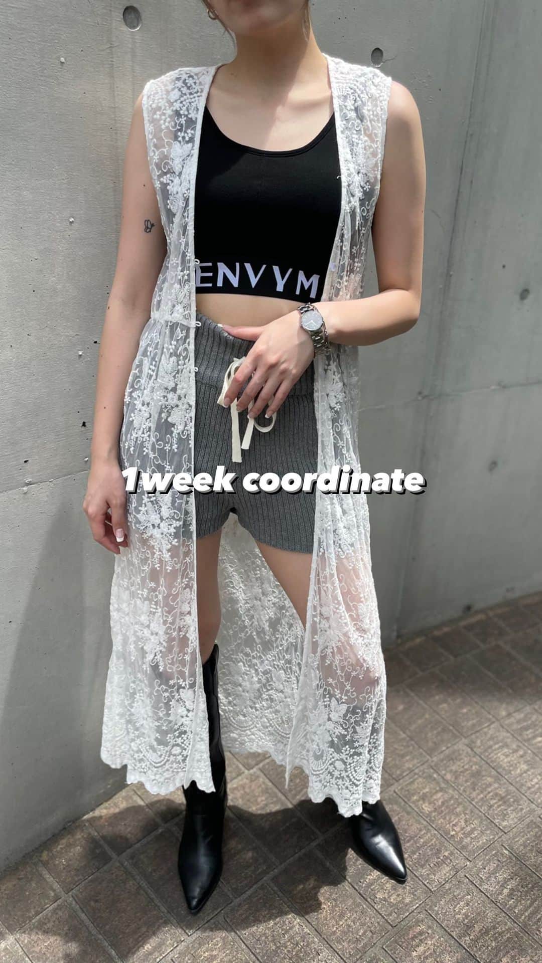 ENVYMのインスタグラム：「【1𝙬𝙚𝙚𝙠 𝙘𝙤𝙤𝙧𝙙𝙞𝙣𝙖𝙩𝙚】 ⁡ ⁡ どの曜日が好きですか？🗓️ ぜひコメントお待ちしております✨ ⁡ ——————————— ⁡ ENVYM WEBSTORE PRESALE start!! max50%OFF🉐 ⁡ プロフィールTOPのURLからチェックお願いします✅  #envym #2023ss #summer」