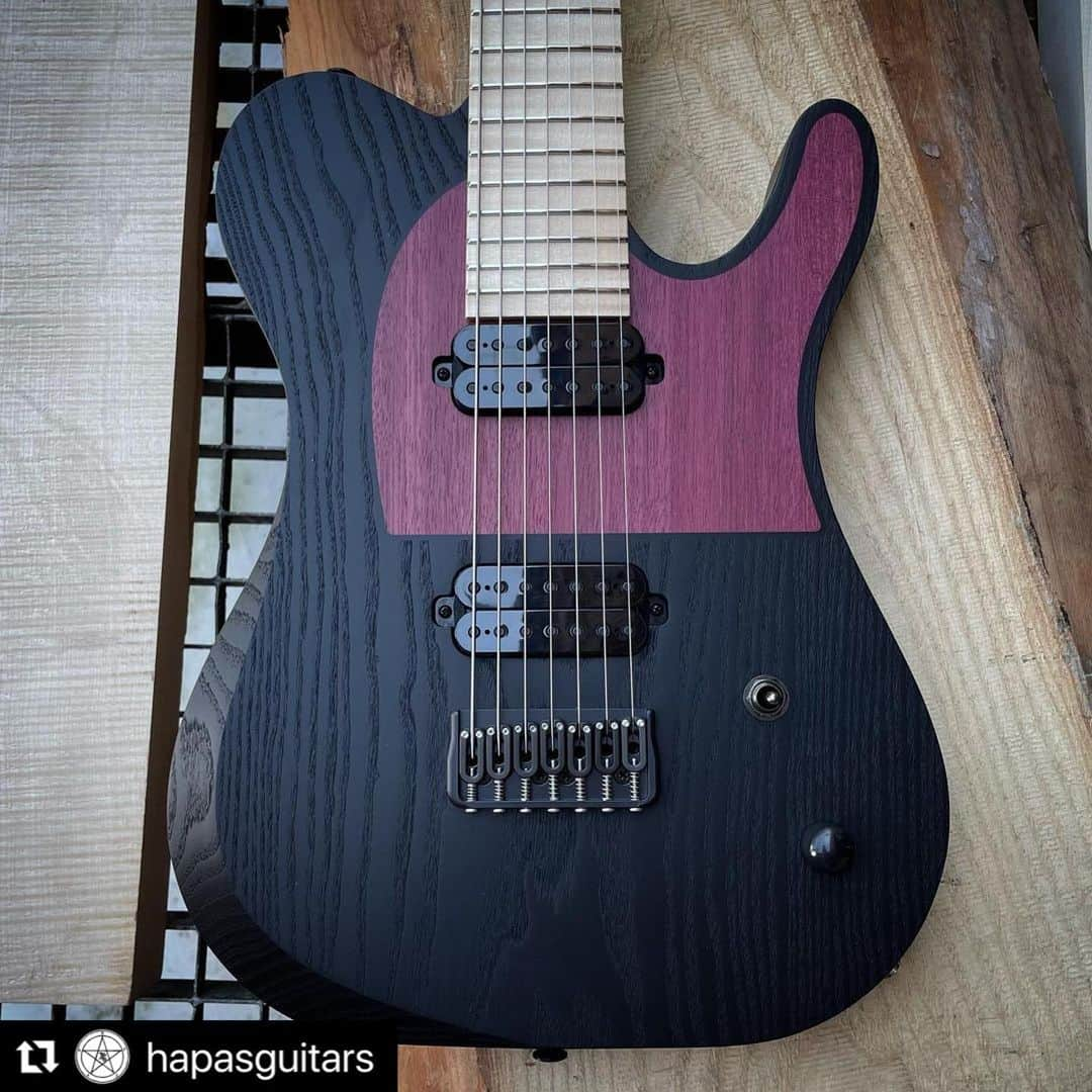 ミヤ さんのインスタグラム写真 - (ミヤ Instagram)「#Repost @hapasguitars ・・・ HAPAS SLUDGE 727  Probably one of our most iconic ones. WäThe first one was made for our long friend @simonxsludge. It was quite unique guitar and since then, we offer a lot of models with a recessed wooden pickguard.  In fact, it was such a success, that even @munky_korn got one for himself and used it when touring and recording with koRn. 🔥🔥🔥  Last but not least, @miyaguchi from the japanese band @mucc_official, has this in his colöection of Hapas guitars and made it a bit more popular in the japanese metal scene.  We love this one and hope to built a lot more of these.  Write us, if you would like to order one and we can talk about specs together.  #hapas #hapasguitars #sludge #tele #telecaster #telecastercustom #customguitars #metalguitar #7string #baritoneguitar #boutiqueguitars #boutiqueguitar #woodporn #guitarporn」6月19日 23時23分 - miyaguchi