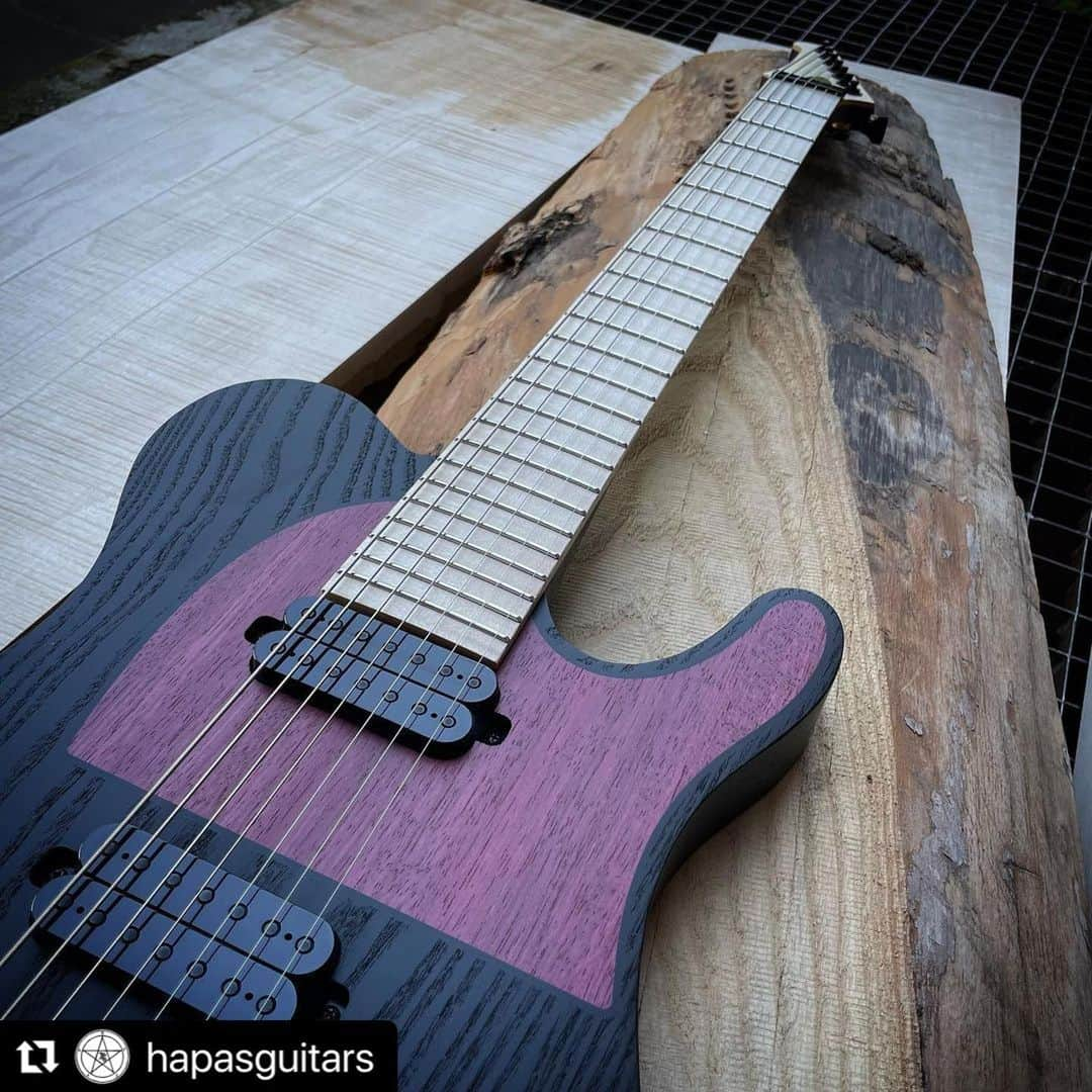 ミヤ さんのインスタグラム写真 - (ミヤ Instagram)「#Repost @hapasguitars ・・・ HAPAS SLUDGE 727  Probably one of our most iconic ones. WäThe first one was made for our long friend @simonxsludge. It was quite unique guitar and since then, we offer a lot of models with a recessed wooden pickguard.  In fact, it was such a success, that even @munky_korn got one for himself and used it when touring and recording with koRn. 🔥🔥🔥  Last but not least, @miyaguchi from the japanese band @mucc_official, has this in his colöection of Hapas guitars and made it a bit more popular in the japanese metal scene.  We love this one and hope to built a lot more of these.  Write us, if you would like to order one and we can talk about specs together.  #hapas #hapasguitars #sludge #tele #telecaster #telecastercustom #customguitars #metalguitar #7string #baritoneguitar #boutiqueguitars #boutiqueguitar #woodporn #guitarporn」6月19日 23時23分 - miyaguchi