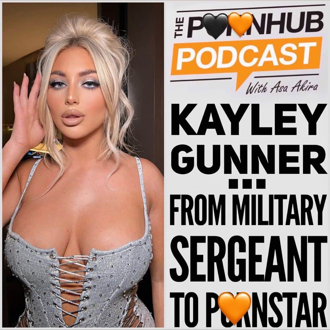 アサ・アキラのインスタグラム：「Today’s guest on the @blackandorangehub Podcast is @kayleygunnerofficial! Kayley is a majorly rising star who was formerly a military sergeant. She started webcamming while she was still in the army 😱 Is there sex happening in the military? What are some parallels between porn and the army? Did the govnmnt pay for her boob job??!! That, and a lot more. U can find the ep wherever u get podcasts. Hope you enjoy!」