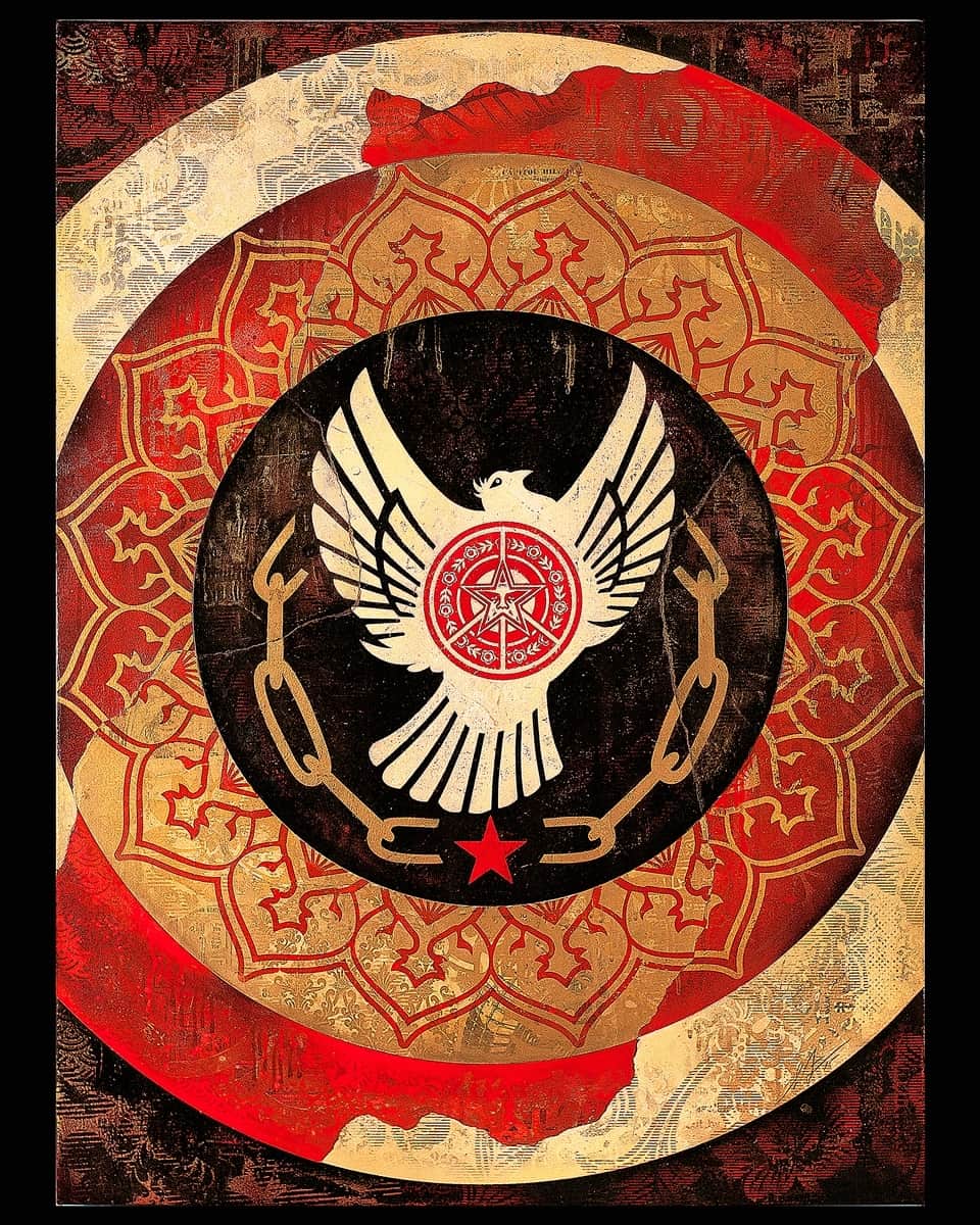 Shepard Faireyのインスタグラム：「#Juneteenth is a day for reflection and learning to understand our country’s unfortunate history and commemorate emancipation for our African American brothers and sisters. There’s still much more work to do. “Freedom is a constant struggle,” as Angela Davis tells us. In 2021, President Biden finally established today, Juneteenth as a federal holiday. I hope you are using your day to reflect on the meaning and history of the day. Here's my “Peace and Freedom Dove” work which I’ve used in various iterations to advocate for peace and freedom.⁠ -S」