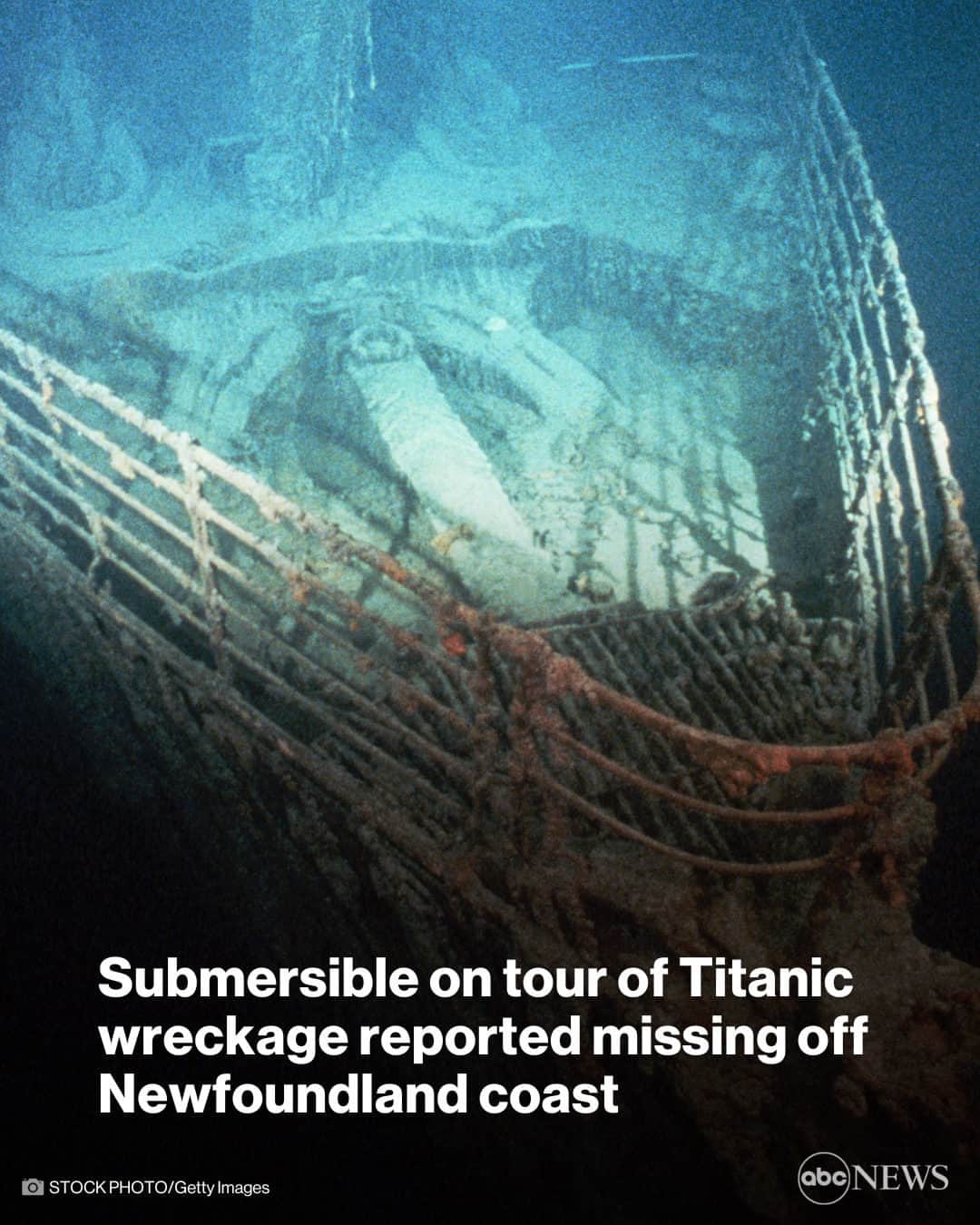 ABC Newsのインスタグラム：「A submersible with five people aboard has gone missing while on a tour of the wreckage of the Titanic off the coast of Canada, officials say.  The capsule is advertised to have 96 hours of oxygen for survival. UPDATES AT LINK IN BIO.」