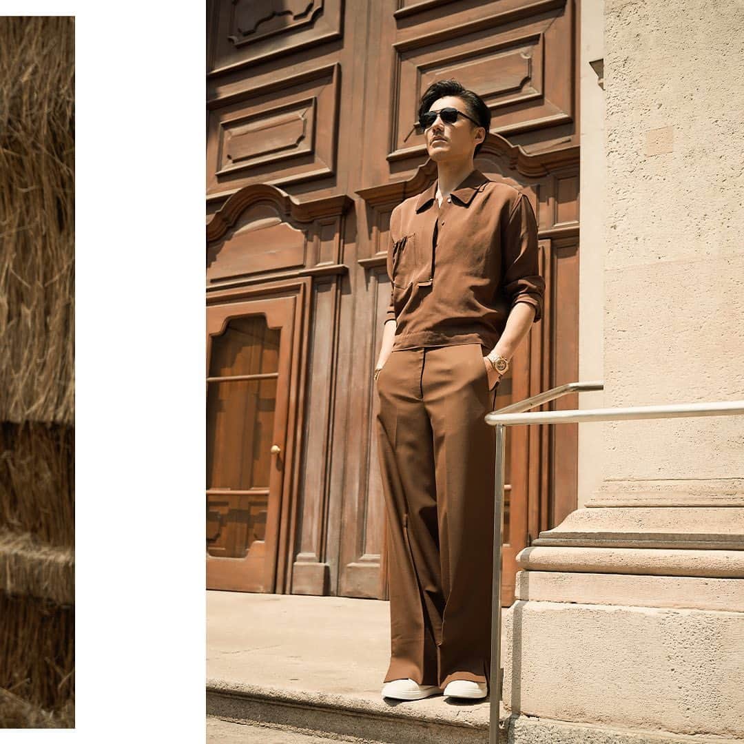 フー・ビンさんのインスタグラム写真 - (フー・ビンInstagram)「In the warmth of Milan's summer, I immerse myself in the passion of ZEGNA Summer 2024 Fashion Show. The brown retro fabrics and impeccable tailoring take me on a journey through time, seamlessly blending classic and modern. It's a tribute to tradition and our commitment to the future. #zegna #milan #fashionweek #milanfashionweek #menstyle  在米兰的夏日，沐浴在ZEGNA 2024年夏季时装秀的激情中。棕色复古的面料和精湛的裁剪，仿佛让时间倒流，将经典与现代完美地融合。这场秀是一次对传统的致敬，同时也是我们对未来的承诺。」6月20日 3時50分 - hubing