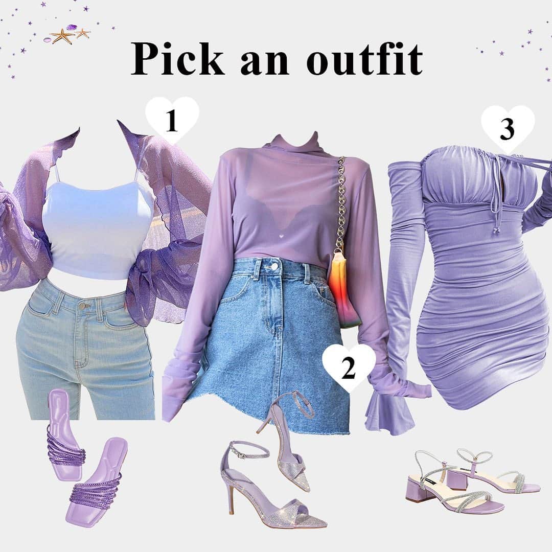 SHEINのインスタグラム：「Calling all lilac lovers! ✨💜 Which purple pieces make your heart sing: 1, 2, or 3? 👇  🔎 16874075 16346619 9968012  #SHEIN #SHEINforAll #SHEINstyle #fashion #chic」