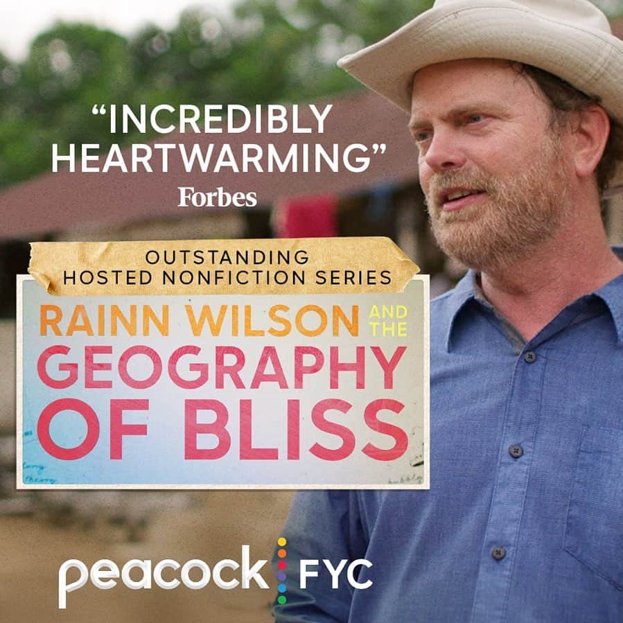 レイン・ウィルソンのインスタグラム：「Have you checked out Rainn Wilson and The #GeographyofBliss yet? All episodes are streaming now on @peacock. Hoping you find your bliss! #FYC」