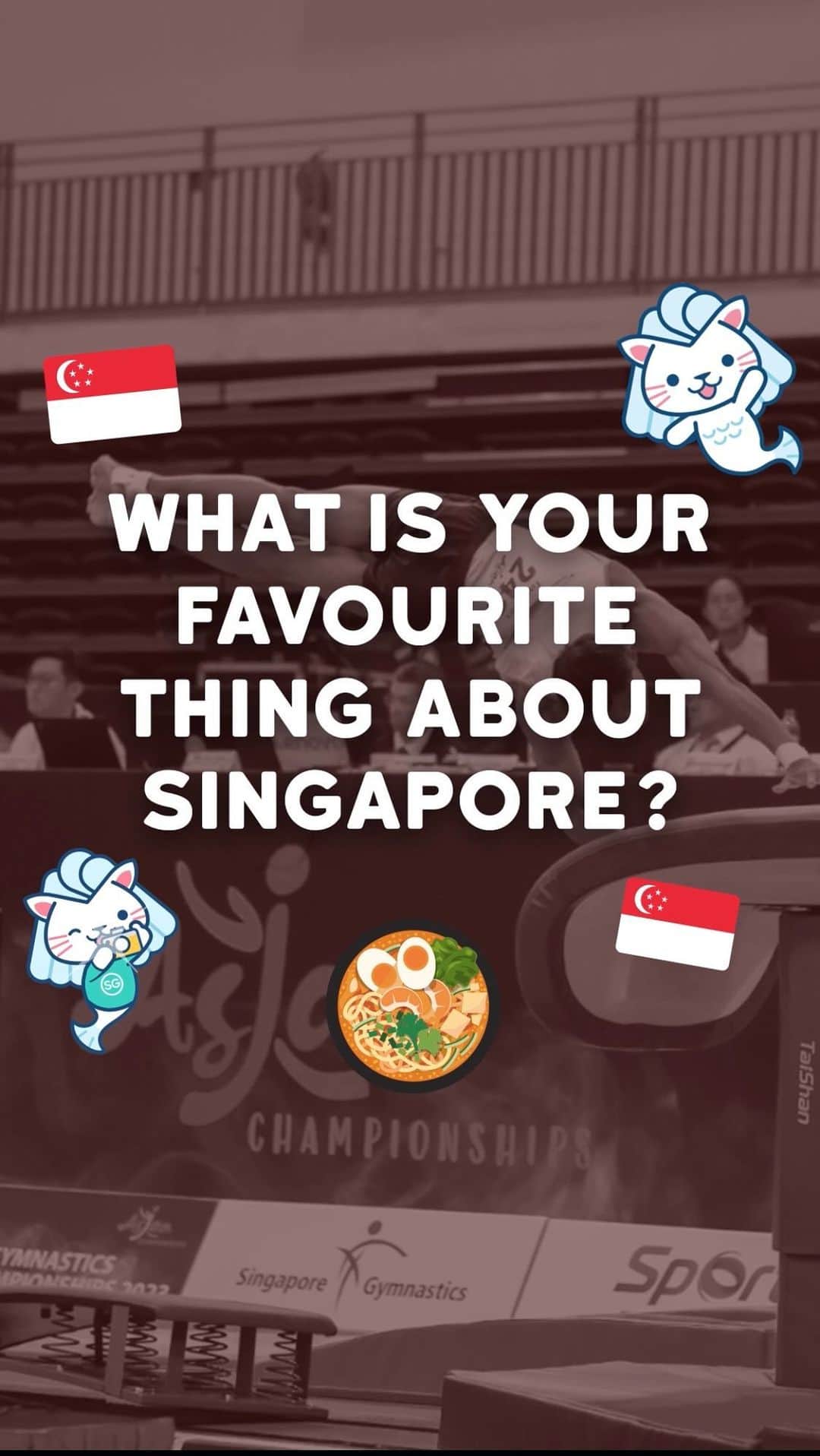 エミリー・チャンのインスタグラム：「Asian gymnasts share their favourite things about Singapore 🇸🇬 Hope we will have more gymnastics competitions here in the future 🤸‍♀️ (This post is not sponsored by laksa 😆 it’s just that good 😋)   #singapore #AAGC2023 #visitsingapore #gymnastics @singaporegym」