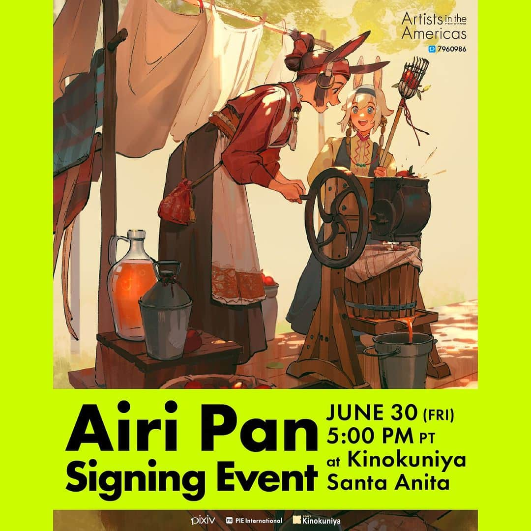 pixivのインスタグラム：「Signing Event coming soon at Kinokuniya USA ! A @pie_comic_art & pixiv event 🥳 . ✨ Airi Pan @pix_bun  6/30 5pm pt at Kinokuniya #santaanitalima  . A ticket will be given to those who purchase Artists in the Americas (ISBN: 9784756256850) at Kinokuniya Santa Anita. The signature will drawn on the book only. . We are looking forward to your participation!🌈😉 . ⚠️Attention *Tickets are non-refundable and non-transferable. *Tickets cannot be exchanged for another event date. *Kinokuniya is not responsible for the loss of tickets. *The event may take longer than expected and delays in the schedule are possible. Please come prepared. @kinokuniyausa . #AiriPan #artistsintheamericas #kinokuniyausa #pixiv #pieinternational」