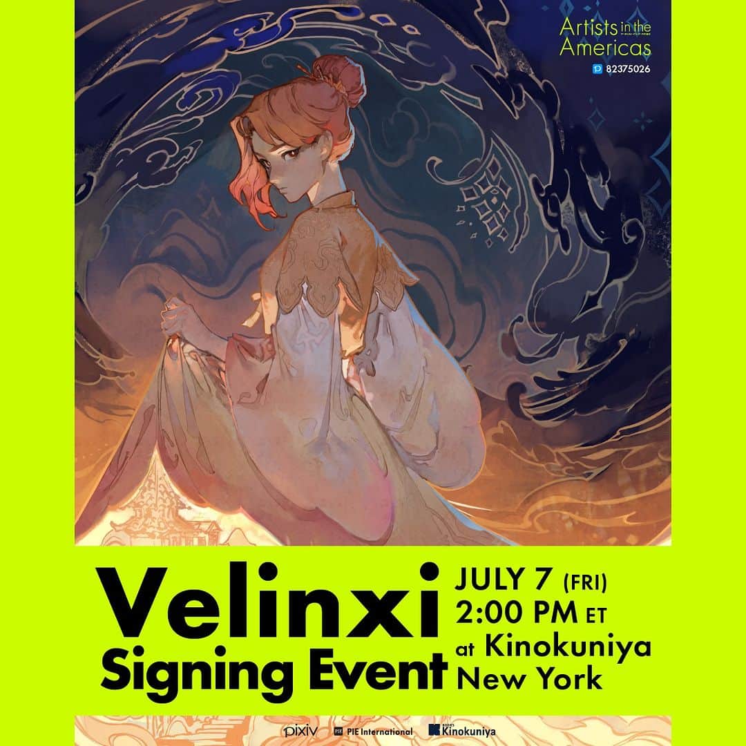 pixivのインスタグラム：「Signing Event coming soon at Kinokuniya USA ! A @pie_comic_art & pixiv event 🥳 . ✨ Velinxi @velinxi  7/7 2pm et at Kinokuniya #NewYork . A ticket will be given to those who purchase Artists in the Americas (ISBN: 9784756256850) at Kinokuniya New York. The signature will drawn on the book only. . We are looking forward to your participation!🌈😉  ⚠️Attention *Tickets are non-refundable and non-transferable. *Tickets cannot be exchanged for another event date. *Kinokuniya is not responsible for the loss of tickets. *The event may take longer than expected and delays in the schedule are possible. Please come prepared. @kinokuniyausa . #sparth #artistsintheamericas #kinokuniyausa #pixiv #pieinternational」