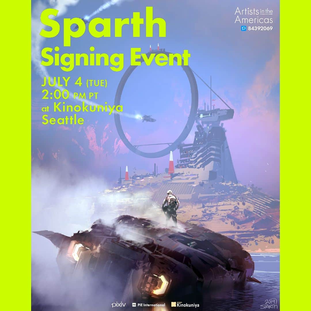 pixivのインスタグラム：「Signing Event coming soon at Kinokuniya USA ! A @pie_comic_art & pixiv event 🥳 . ✨ Sparth @sparth draws fabulous scenery, and machines that full of amazing details. 7/4 2pm pt at Kinokuniya #Seattle . A ticket will be given to those who purchase Artists in the Americas (ISBN: 9784756256850) at Kinokuniya Seattle. The signature will drawn on the book only. . We are looking forward to your participation!🌈😉  ⚠️Attention *Tickets are non-refundable and non-transferable. *Tickets cannot be exchanged for another event date. *Kinokuniya is not responsible for the loss of tickets. *The event may take longer than expected and delays in the schedule are possible. Please come prepared. @kinokuniyausa . #sparth #artistsintheamericas #kinokuniyausa #pixiv #pieinternational」