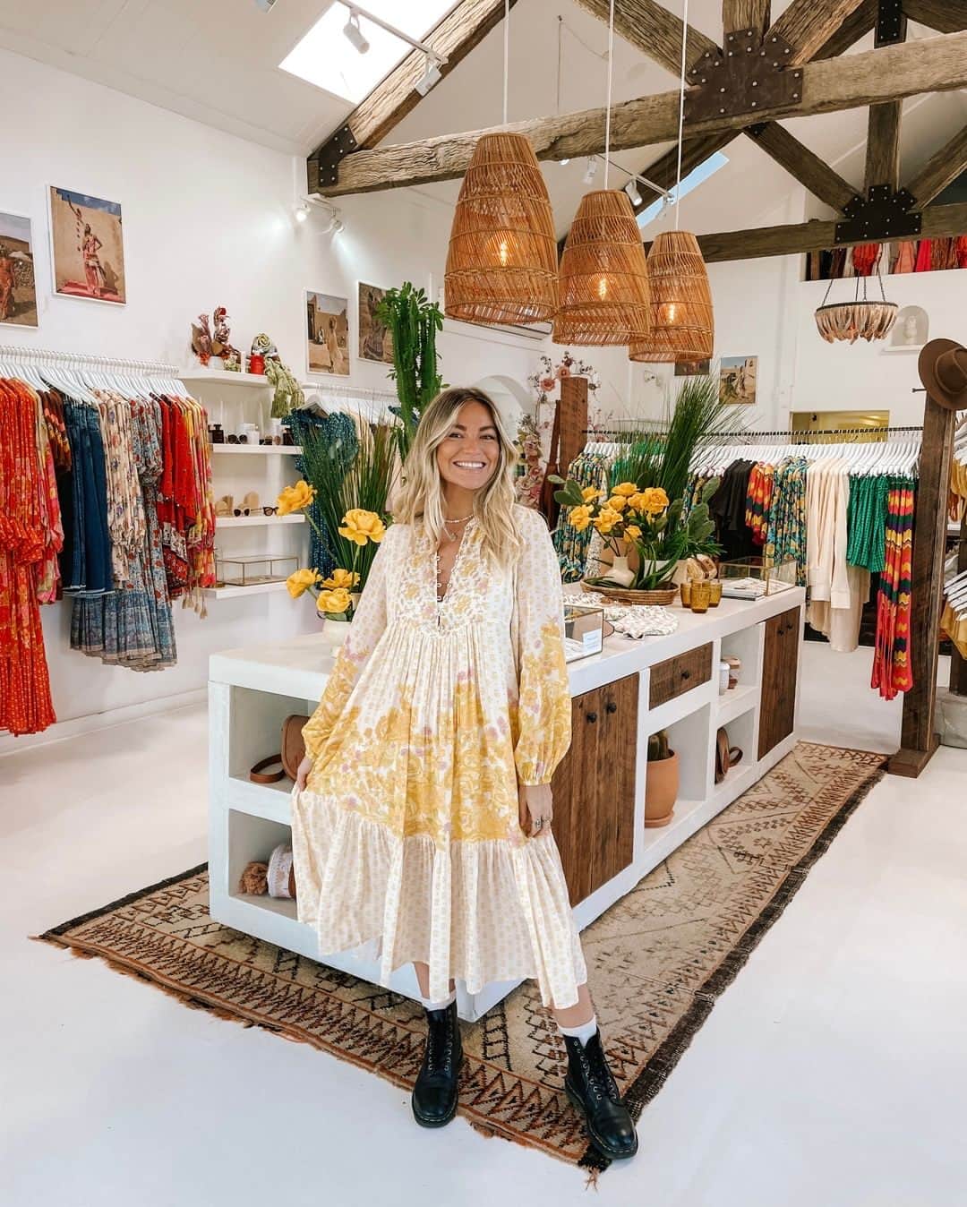 SPELLのインスタグラム：「Warm days in byron call for outfits that feel like pure sunshine ☀️ our girl @millymollymae styles our Yellow Rose Midi ~ crafted from a blend of our favourite preferred fibres 🌼」