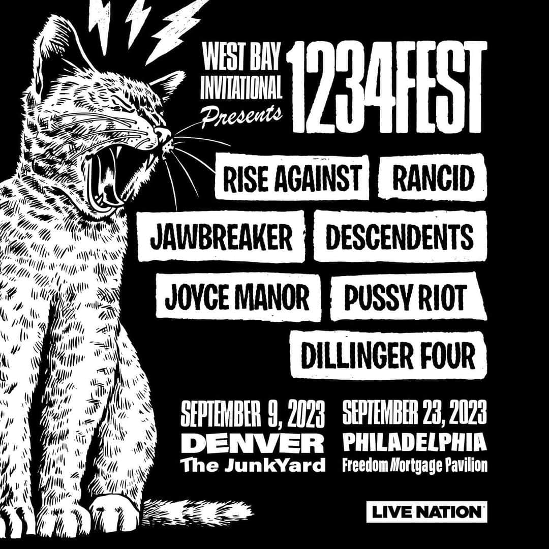 Rancidのインスタグラム：「Heading to Denver and Philly in September to play with a bunch of friends. Presale now at 1234fest.com Password is 1234FEST23.」