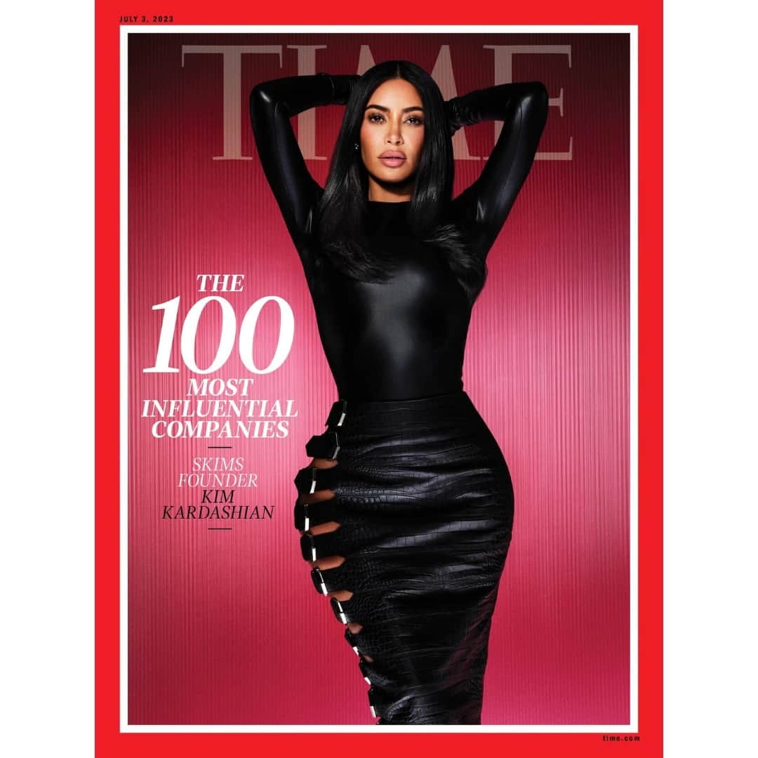 TIME Magazineのインスタグラム：「Introducing our first 2023 #TIME100Companies cover star: @kimkardashian.  “It started off with simply finding shapewear that was a skin tone that would match my color,” says Kardashian of @skims. “I used to take my shapewear and dye it with tea bags and coffee in the bathtub.”  Founded in late 2019, Skims says it made $500 million last year. In its latest round of funding in January 2022, the brand, which is privately held, was valued at $3.2 billion, double what it had been valued just nine months prior.  The company is testing new brand extensions, such as a foray into bridal wear and, Kardashian exclusively tells TIME, a line of men’s loungewear and underwear launching this fall. And yes, there will be men’s shapewear, she adds, but that will come later.  At the link in bio, learn how the mogul went from dyeing shapewear in her bathtub to building a $3.2 billion company—and how her daughter North West inspired the idea for Ice Spice campaign.  Photograph by Dana Scruggs (@danascruggs) for TIME」
