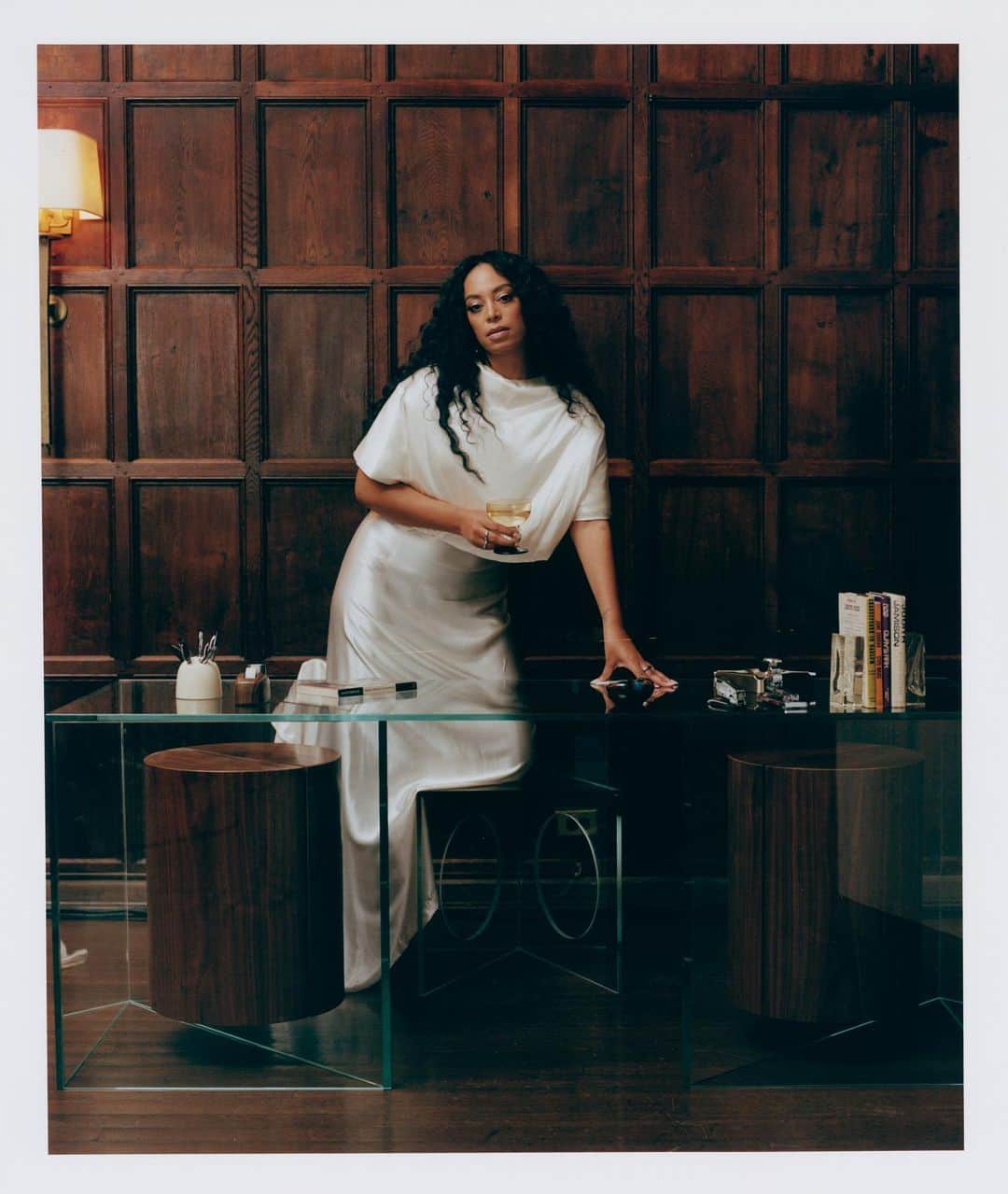 ソランジュのインスタグラム：「@SaintHeron Small Matter Art Objects: Handblown Glassware 001 collection is intended to deepen the contributions of Blackness to objects, collecting, design and glassblowing.   Designed by me and produced by glassblower Jason McDonald, the glassware reveals the sentience of household objects through the landscape of Black domesticity.   It is our hope that these glass works become cherished objects in your own sacred spaces.  Thank you for allowing me to express parts of myself and my healing through these new materials. I appreciate the grace and love and support that I’m constantly given to expand and continue to create.   Glass is a material in its constant need for the song and dance of movement that taught me the art of surrender, and the will of letting go of control…something that has kept me safe my whole life, that no longer serves me in the way that brings light to my life.  I learned that in a hot shop in Florida, and now must let that work show up in my daily  journey and walk of life. I am thankful these objects are physical evidence and reminders of the work I must continue to do.  The collection will be available today at 10 AM Eastern Time on WWW.SAINTHERON.COM  Thank you so much for your support 🤲🏾  Photo: @philipdanielducasse  Styling : @kyleluu  Makeup: @mmiiggss  Hair : @ursulastephen  Desk Design: Solange Knowles for @saintheron  Props: @javirigoyen」