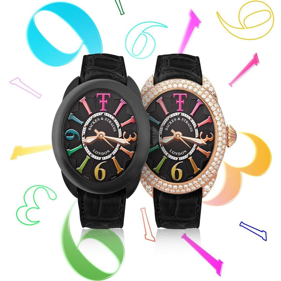 バックス＆ストラウスのインスタグラム：「We are excited to announce the Regent Theo Fennell Rainbow collection. This series is limited to 9 black PVD coated steel timepieces and a unique piece in Rose Gold with 2 rows of Ideal Cut diamonds. @officialtheofennell」