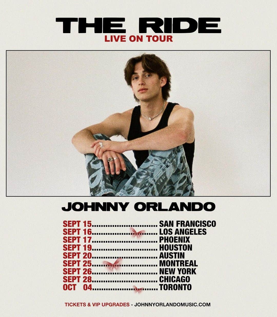 ジョニー・オーランドのインスタグラム：「So excited to finally announce The Ride Tour - US & Canada. More on “The Ride” soon, I just couldn’t wait to share these dates with you. Tickets & VIP upgrades available at JohnnyOrlandoMusic.com   Ps more tour dates to come <3」