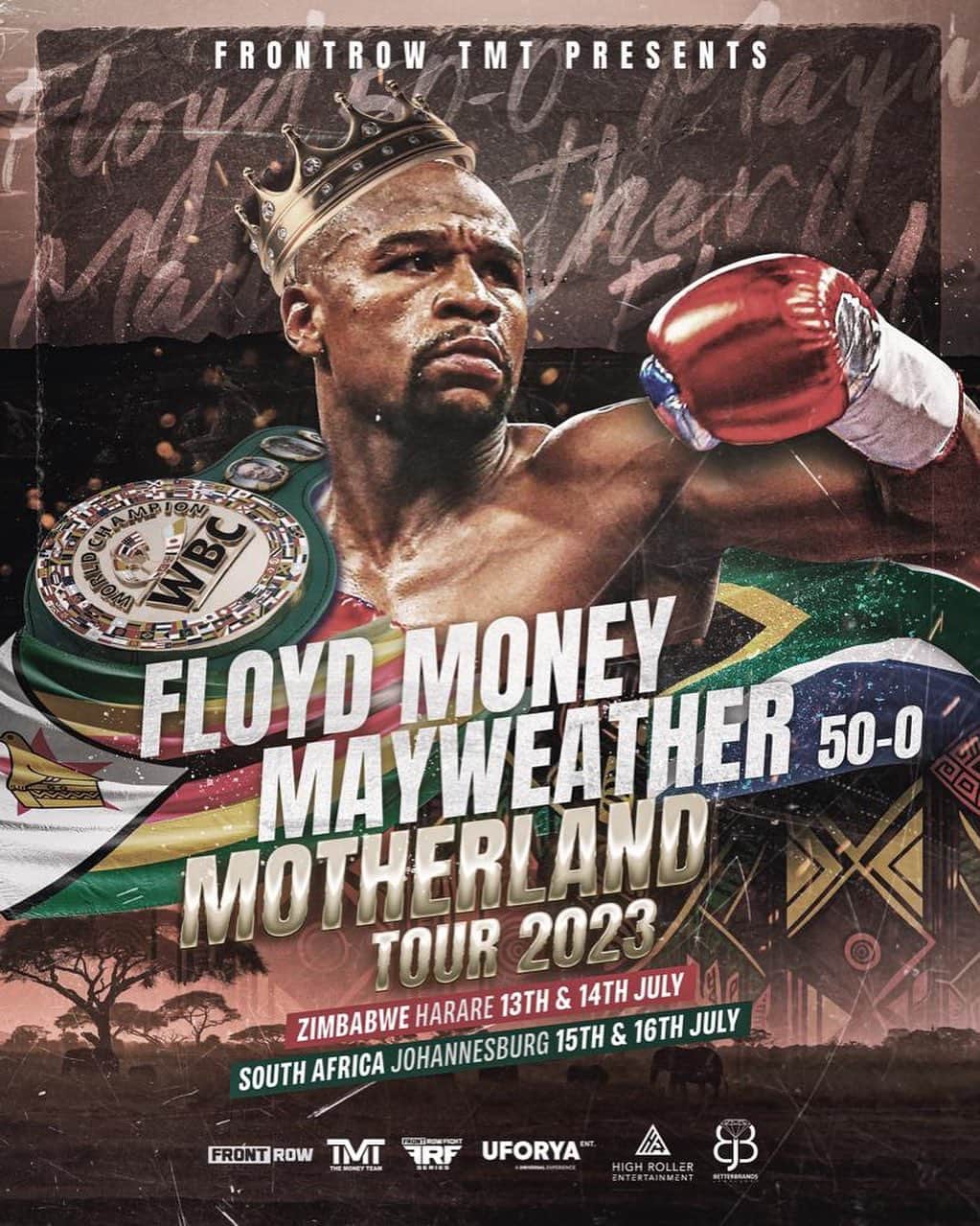フロイド・メイウェザー・ジュニアのインスタグラム：「Zimbabwe & Johannesburg Me and The Money Team will be there next month July 13th-17th. I’m looking forward to being back in The Motherland!!」