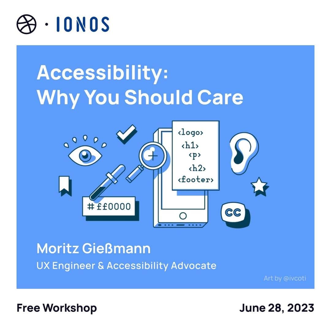 Dribbbleさんのインスタグラム写真 - (DribbbleInstagram)「📣 Calling all designers! Join us for an inspiring workshop on prioritizing #accessibility and advocating for inclusive design practices on Wednesday, June 28 with UX Engineer & Accessibility Advocate, Moritz Gießmann. Tap the link in bio to grab a free seat!   Thanks to our friends at @ionos.official for sponoring this free workshop」6月21日 5時00分 - dribbble