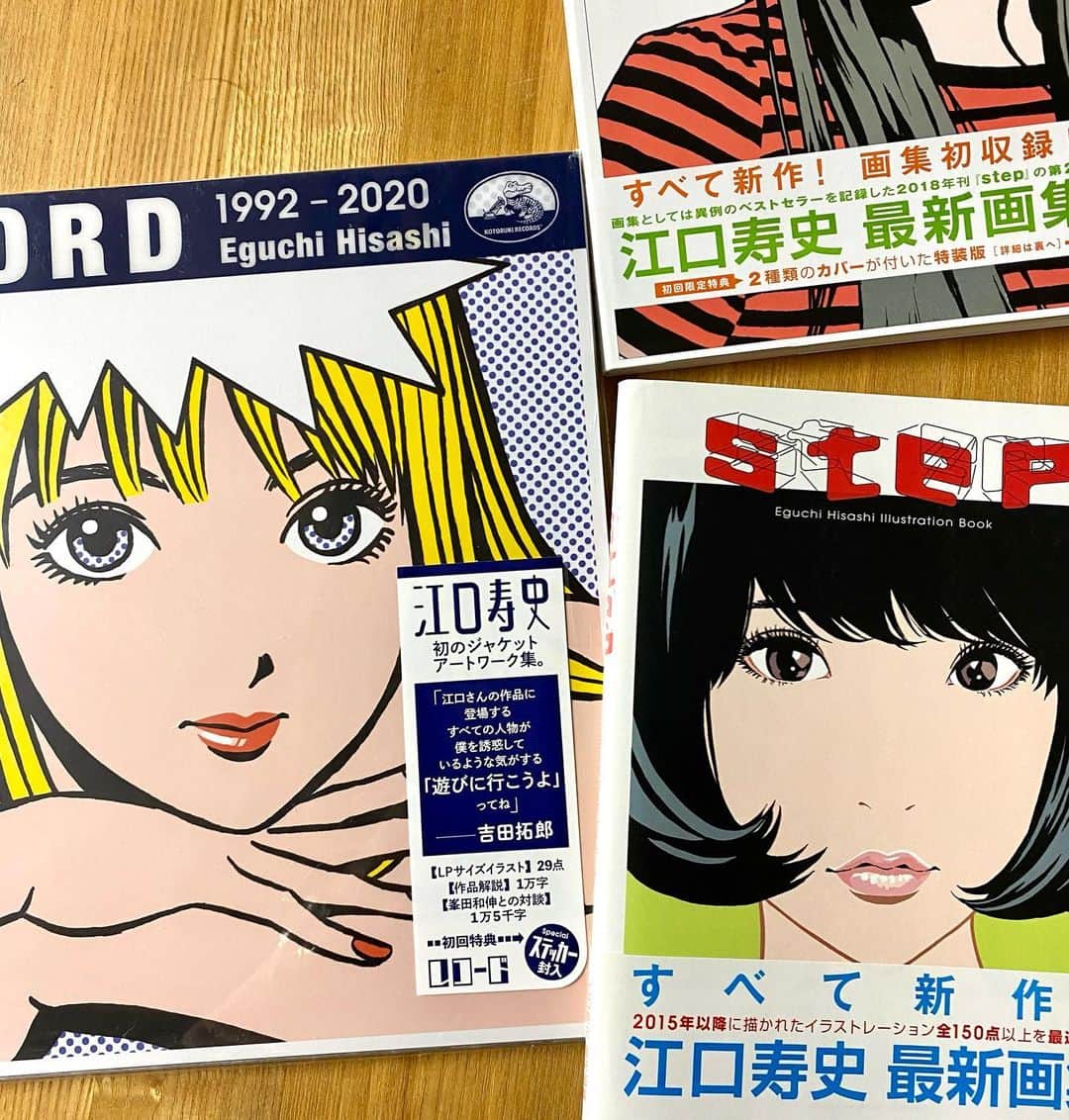 江口寿史さんのインスタグラム写真 - (江口寿史Instagram)「『step2』発売を前に既刊２冊の重版が決まりました。『step』7刷り！『RECORD』3刷り！『step』はまあ、良い本なので当然ですが、『RECORD』はこのめんどくさい仕様での３刷りは快挙と言えましょう。これもひとえにわたしの頑張りの賜物、、あ、いや、皆さんのおかげでしょう。ありがとう。感謝。  ※インスタの更新が1日に何度も頻繁な時は仕事テンパってる時なので、心配しないでください。」6月21日 19時39分 - egutihisasi