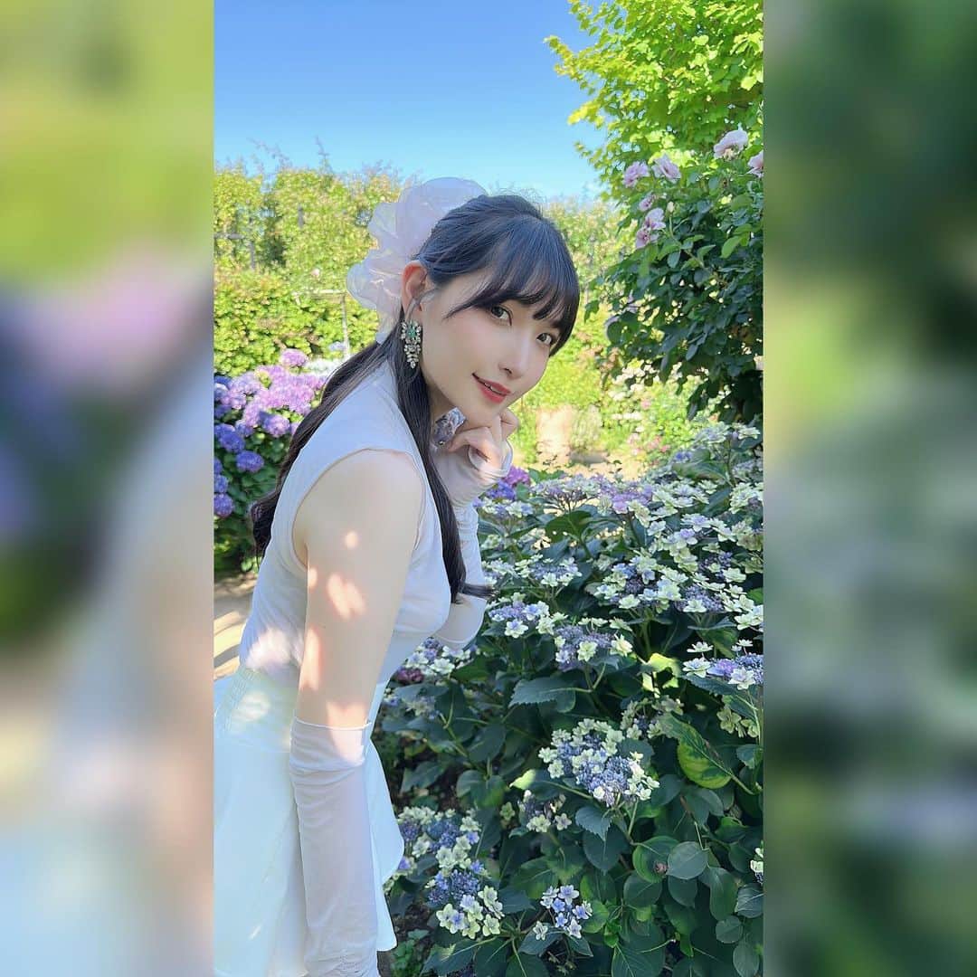 あまつ様のインスタグラム：「☔️ ⁡ ⁡ 横浜イングリッシュガーデンの紫陽花すっごい綺麗だったよ〜🥹✨✨✨ ⁡ まだ薔薇も咲いててどっちもたくさん見られてお得だった…🥰 ⁡ またストーリーにお花たくさん載せる🫶🏻 ⁡ ⁡ #あまつまりな #あまつ様 #私服」