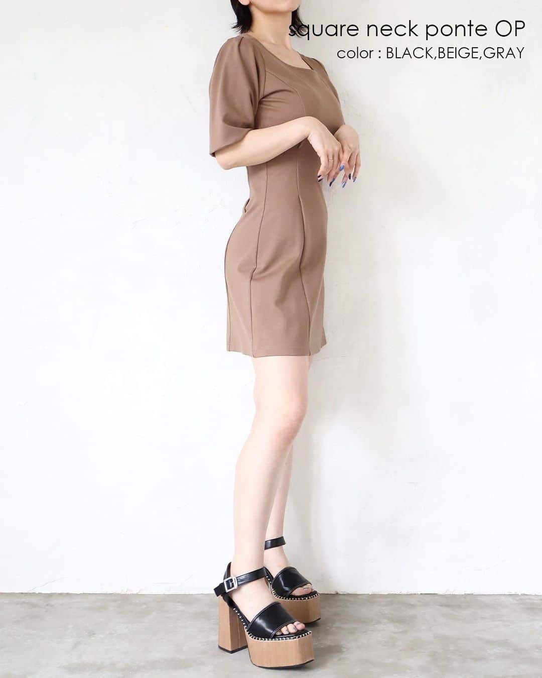 ENVYMのインスタグラム：「【𝙉𝙀𝙒 𝘼𝙍𝙍𝙄𝙑𝘼𝙇】 ⁡ ⁡ ▪︎スクエアネックポンチOP color / BLACK,BEIGE,GRAY ⁡ ENVYM定番のポンチワンピース。 なにより着やせ効果にこだわり、ウエストにタックを入れたことでよりウエストが強調されスタイルが良く見えるシルエットにしました。 袖は立体感のあるパフスリーブに仕上げポイントに。 また着やすさにもこだわり、分厚過ぎずインナーが響かない程度の着やすい生地を採用しました。 ⁡ ※6/23(金)入荷 ⁡ ⁡ --------------------------------- ⁡ ENVYM WEBSTORE PRESALE start!! max50%OFF🉐 ⁡ プロフィールTOPのURLからチェックお願いします✅ ⁡ #envym #2023ss #summer」