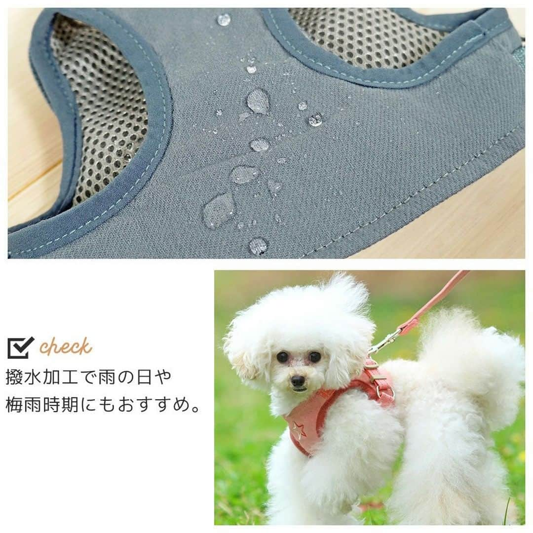 iDog&iCatさんのインスタグラム写真 - (iDog&iCatInstagram)「レインウェア・撥水グッズセール開催中！（6/22　9:59まで）  本日はセール対象商品の「SHIELD COAT 犬用コンフォートハーネス リード付き スター 撥水 防汚」をご紹介いたします。  ワンちゃんの体型にフィットする、安全でしっかりとしたベスト型ハーネスです。 撥水加工を施してあるので、雨の日のお出かけにも安心です。  表地はナチュラルなコットン素材、胸元には星の刺繍を入れました。 裏地のクッションメッシュが衝撃を面で吸収してくれるので超小型犬やシニア犬にもぴったりなハーネスです。 通気性もよく快適にお散歩することが出来ます。  袖周りはストレッチテープのバインダーでくるみ、関節の動きを邪魔しない動きやすい作りになっています。  背中は面ファスナーで簡単に着脱できます。  リード部分に回転カンを付け、絡まりを防いで愛犬の動きをスムーズにサポートします。また反射糸を織り込んでおり夜道のお散歩も安心です。  持ち手にはちょっと繋いでおくのに便利なパッチンバングルがついています。  iDogならではの立体裁断でぴったりフィット。 6サイズ展開で愛犬に丁度よいサイズを選んであげてください。  ※面ファスナーとはフック状とループ状の布テープを押し付けて貼り合わせる型式の留め具です。  商品番号/14540- 商品名/SHIELD COAT 犬用コンフォートハーネス リード付き スター 撥水 防汚 4,180円(税込)のところ セール価格　3,762円(税込)  #iDog #iDogiCat #iCat #ペット服 #ドッグウェア #新作 #春夏新作 #犬服 #犬の服 #犬の服iDog #うちの子優勝 #犬用ハーネス #ハーネス #コンフォートハーネス #ベスト型ハーネス #セール #SALE」6月21日 14時25分 - idogicat