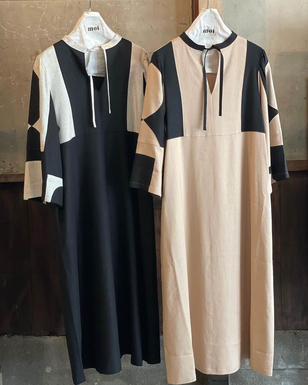 PERKのインスタグラム：「MOI patchwork dress  沢山の再販希望を頂き再リリースです pink(pinkbeige)カラーは限定カラーとなっております」