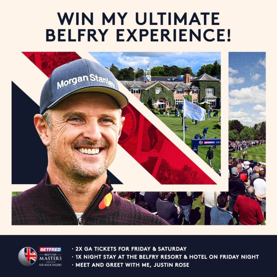 ジャスティン・ローズのインスタグラム：「🚨🎁 GIVEAWAY: I’m giving you the chance to win my ultimate experience at next week’s @britishmasters ⛳  How to enter: ♦️ Like this post ♦️ Follow @britishmasters  ♦️ Tag the person you would take with you, in the comments!  The prize: 🎟️ 2 GA Tickets for Friday & Saturday 🏨 1x Night stay at The Belfry Resort and Hotel on Friday 🤝 Meet and greet with myself, after Friday’s round  Entries close on Sunday 25th June at 11.59pm BST. Terms and Conditions available via the link in @britishmasters’ bio」