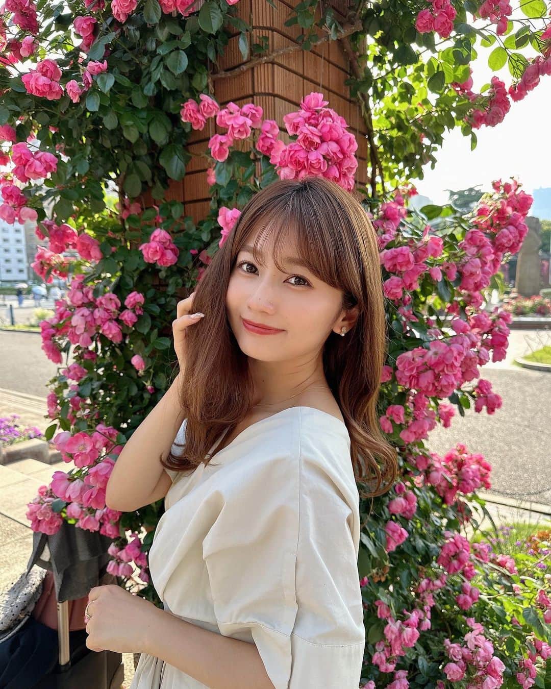 のインスタグラム：「.  薔薇が綺麗に咲いていた日🌹❤︎  最近は  @ayaka.cosmetics_official のリップにハマり中…💄  絶妙な可愛い色合いが沢山あって、 本当にお気に入りなのです🍒  . #薔薇#バラ園 #綾花#AYAKA#リップ#口紅」