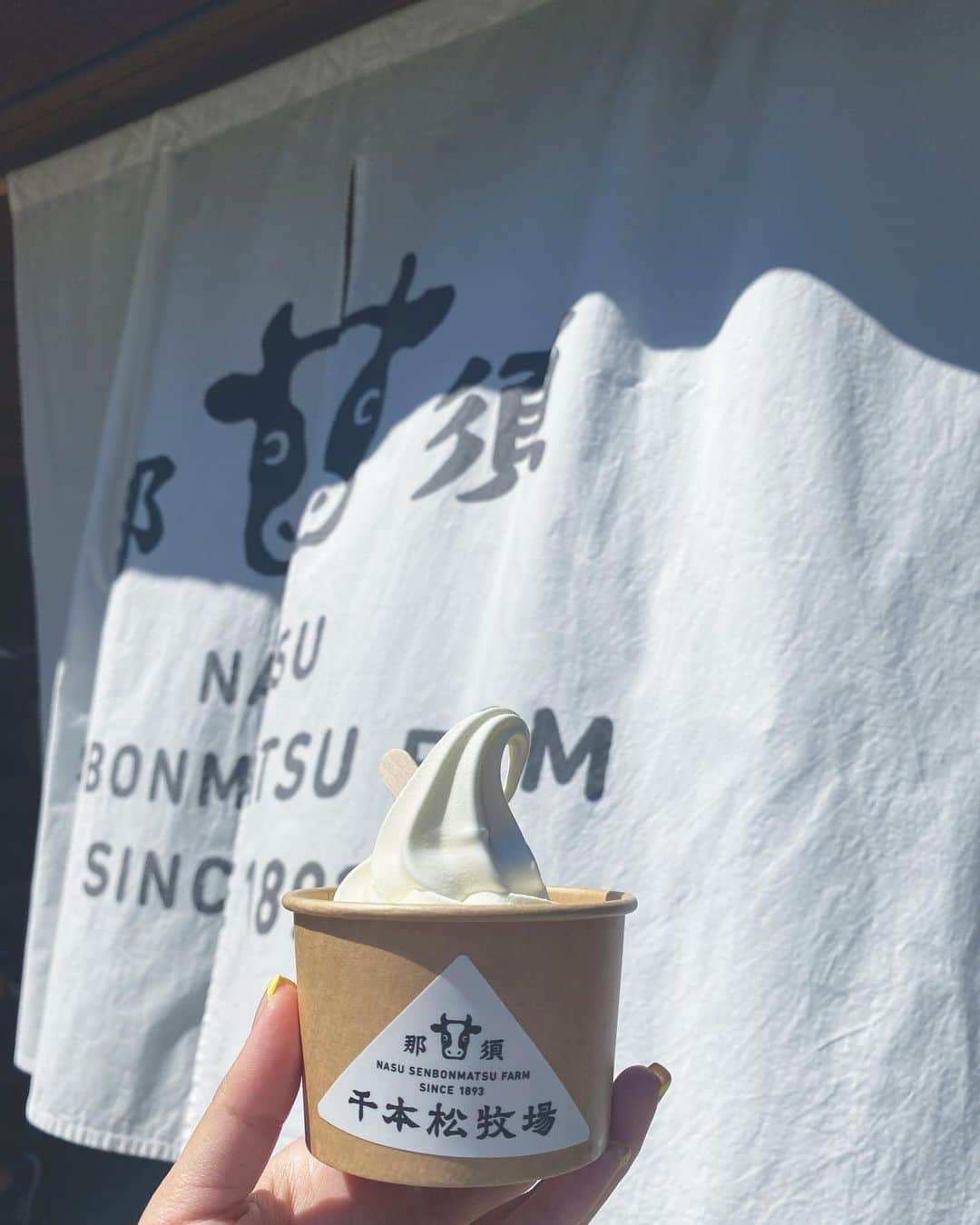 名取稚菜のインスタグラム：「♛︎ ⁡ 牧場のソフトクリームって どうしてこんなに魅力的なんだろう🍦🐄 ⁡ ⁡  ⁡#千本松牧場  #那須観光」