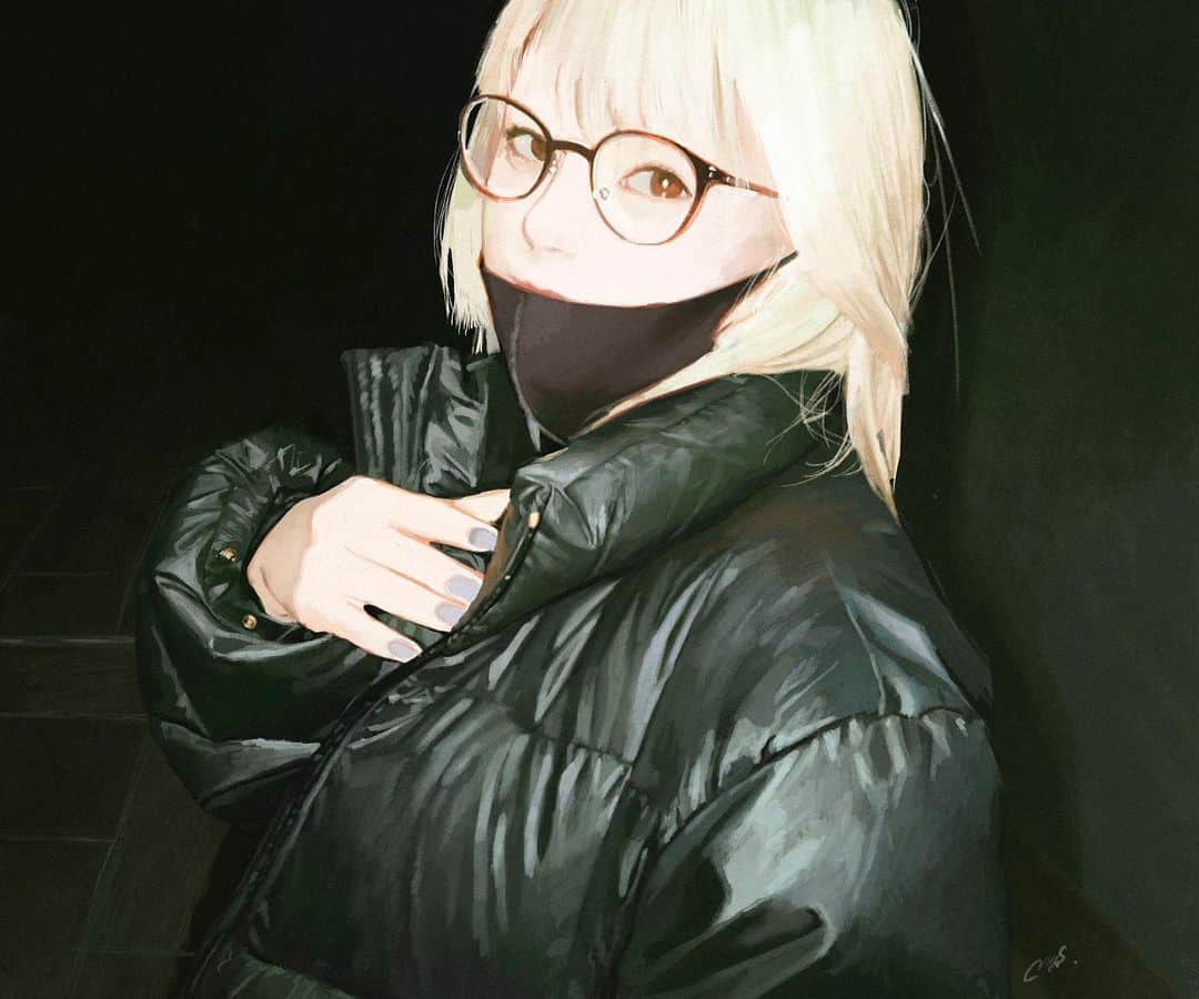 雪下まゆのインスタグラム：「『before and after COVID-19』  ダウンジャケットの質感がお気に入り。  #art #illustration #illust #adobe #adobefresco」