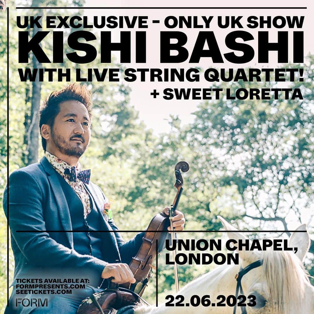 Kishi Bashiのインスタグラム：「London! If you’re not at “Glasto” and you want a dreamy and elegant pop string quartet experience, come see me at the legendary @unionchapeluk .   How legendary? Swipe over to see other notables (the last one is Sir @eltonjohn).  Don’t miss it! Tickets still available (link in my bio 👆🏼).   Doors at 7. The lads of @sweetlorettaband start at 8. We start at 9! Cheers! Tomorrow!」