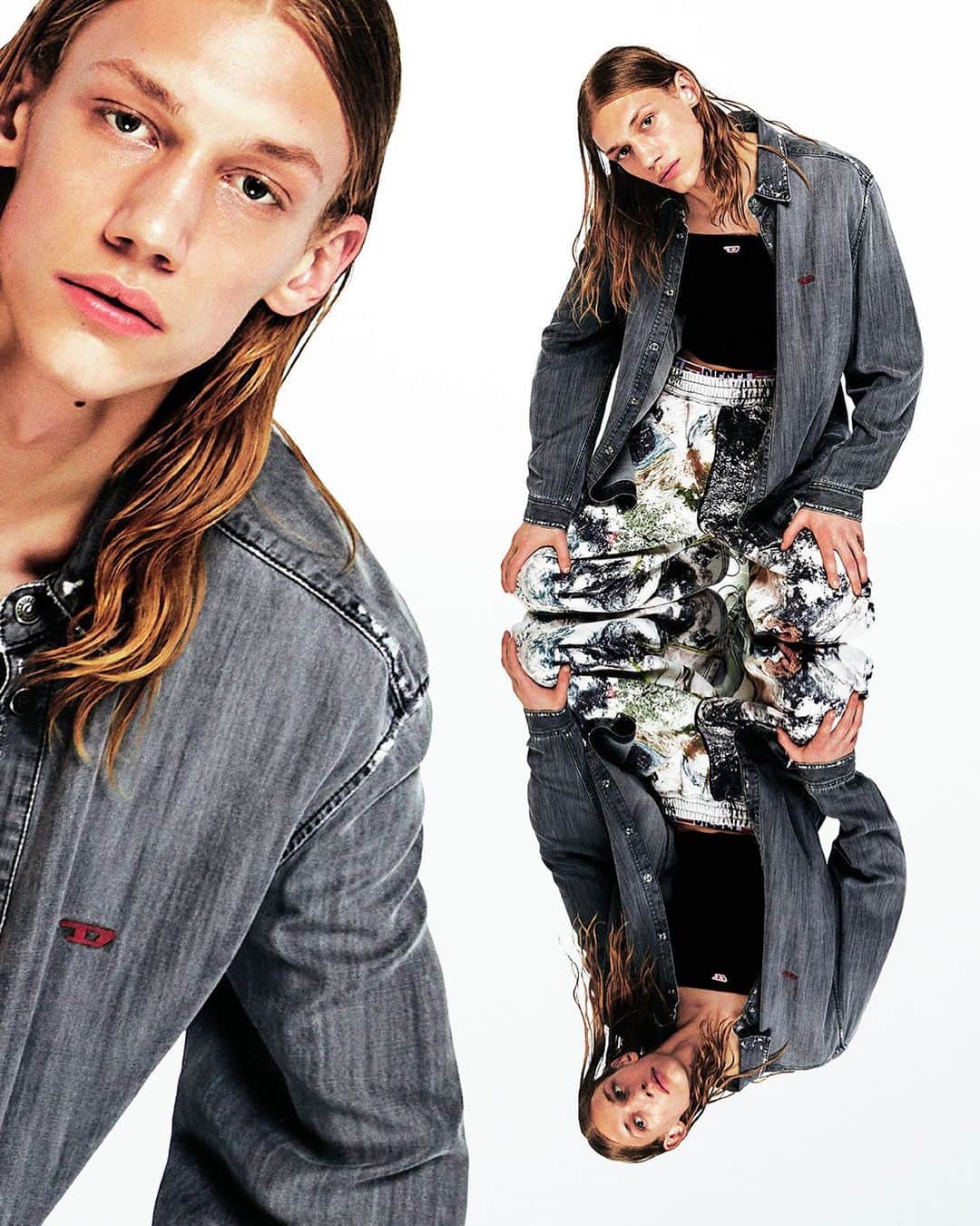 ディーゼルのインスタグラム：「A little shade.   The Diesel summer look is about loose, light, unexpected layers. Be ready for anything in a Lightweight Denim shirt, logo tank and Planet Camo print pants.  Shop at the link in bio.   #DieselFW23 #ForSuccessfulLiving」