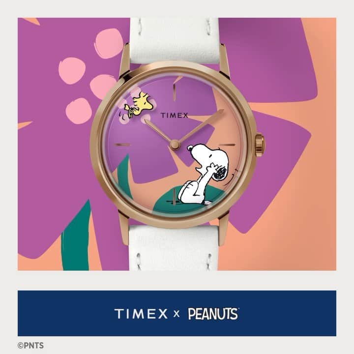 スヌーピーのインスタグラム：「Grow happiness! 💐Find Snoopy and Woodstock on the iconic Marlin Hand-Wound watch from @timex! Shop at the link in bio or at timex.com.」