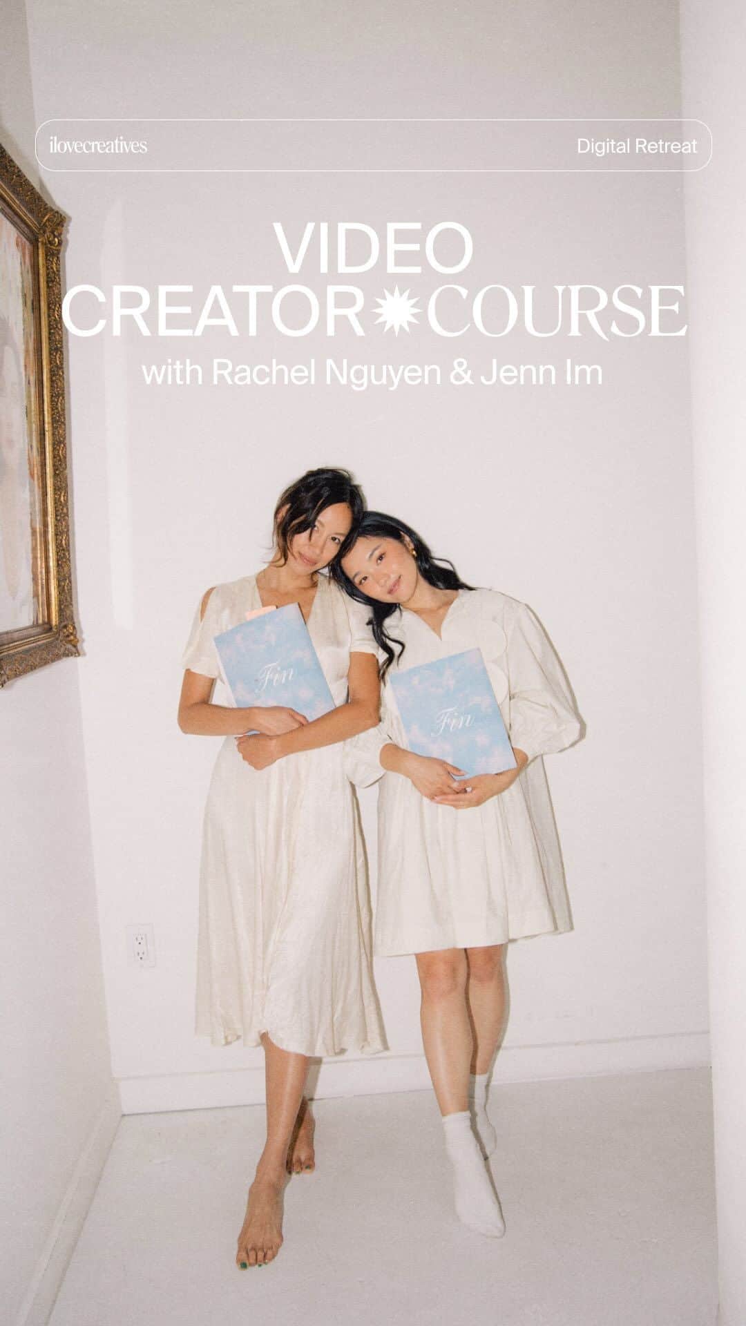 Jenn Imのインスタグラム：「Wanna learn how to create a video? Snag a spot in the Video Creator Course’s Summer Digital Retreat. 📹⁣ ⁣⁣ I’ll be teaching all things video creation alongside Rachel of @thatschic at @ilovecreatives for a four-week (8 live calls)  Digital ℛetreat  where you’ll learn our process for creating a video from start to finish—while you work on one too!⁣⁣ ⁣ Here are the deets:⁣ ⁣ When is it?⁣ ⁣ 🗓️July 18th - August 10th on Tuesdays and Thursdays, from 3:00 - 4:30 PM PT.⁣ ⁣ - Week 1: Orientation, Brainstorming⁣ - Week 2: The Creative Brief, Treatment⁣ - Week 3: Film/Edit, Office Hour, Draft Feedback⁣ - Week 4: Showcase 1 & 2⁣ ⁣ What is included?⁣ ⁣ - The Video Creator Course with That’s Chic⁣ - “The Creative Process” physical workbook⁣ - 8 Live Calls with Rachel & me⁣ - Access to the special Discord Channel for digital retreaters like you to connect, get questions answered, and share video lurve.⁣ ⁣ How?⁣ ⁣ Head to the linkinbio and save your spot for the course and retreat before Thursday, June 29th at 11AM PT.」