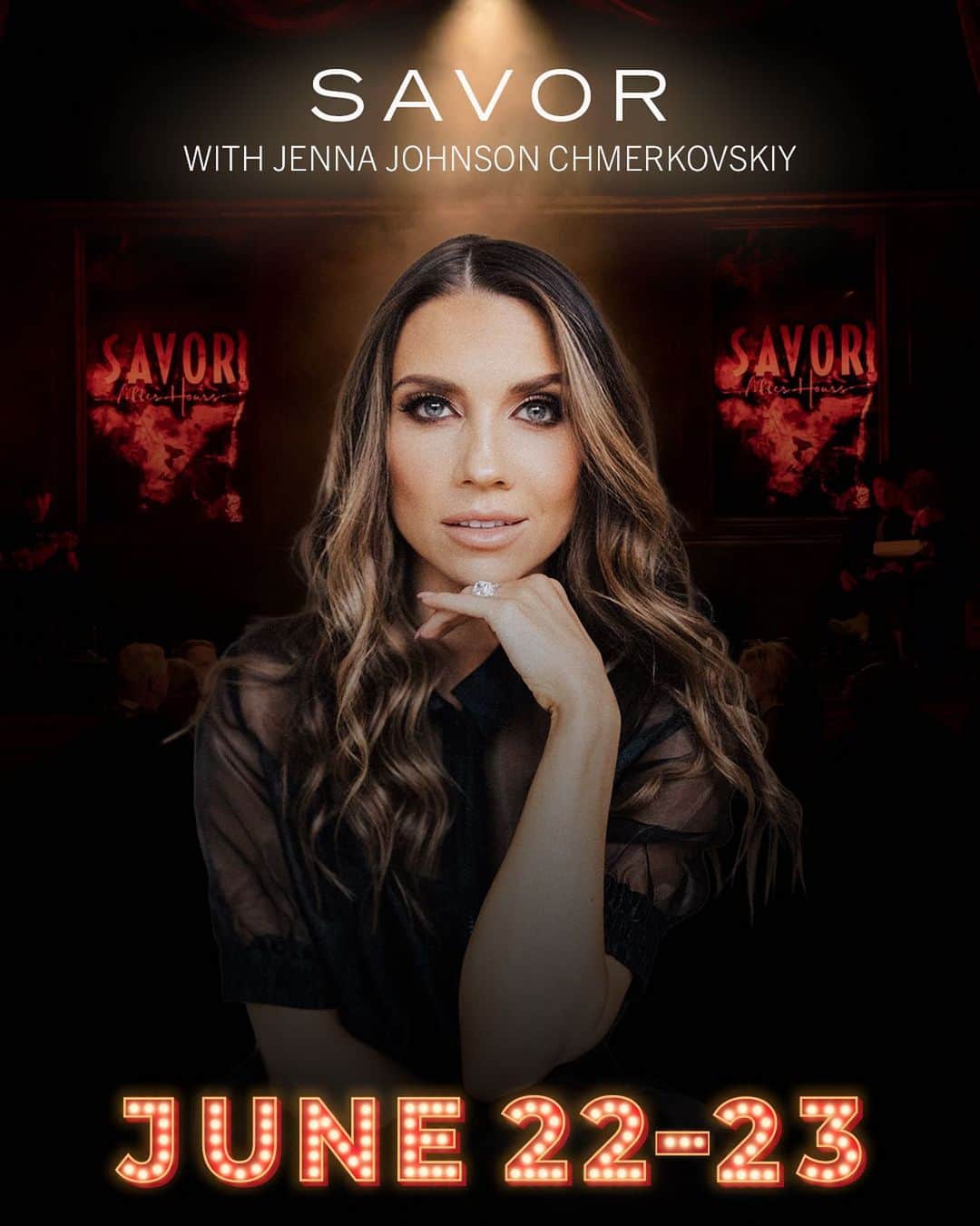 ジェナ・ジョンソンのインスタグラム：「⭐️ Don’t miss Jenna on the #savorafterhours stage for our June 22nd & 23rd performances - come sip @lve_wines and SAVOR the first official days of summer in Napa Valley! 🥂 For info & tickets visit SAVORAfterHours.com or link in bio.」