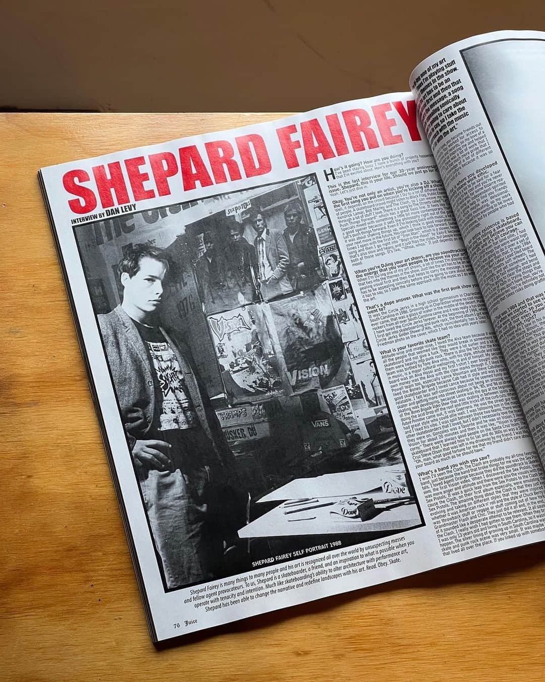 Shepard Faireyのインスタグラム：「Congrats to @juicemagazine on their 30th Anniversary and thank you for having me in the anniversary issue # 79! Check out the latest issue, which has an in-depth interview I did with @juicedan. It’s also #GoSkateboardingDay today, so go skate!⁠ –Shepard」