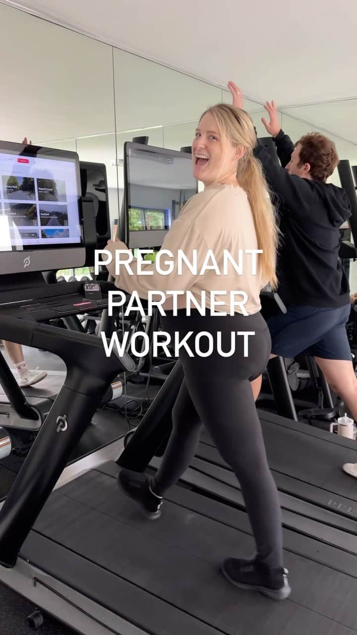 メーガン・トレイナーのインスタグラム：「So close to meeting our babies! Had to get a workout in with this one! We got this girl! @meghantrainor  #36weeks #32weeks #pregnant #pregnancyworkouts #momtobe #partnerworkout #pregnancyfitness」