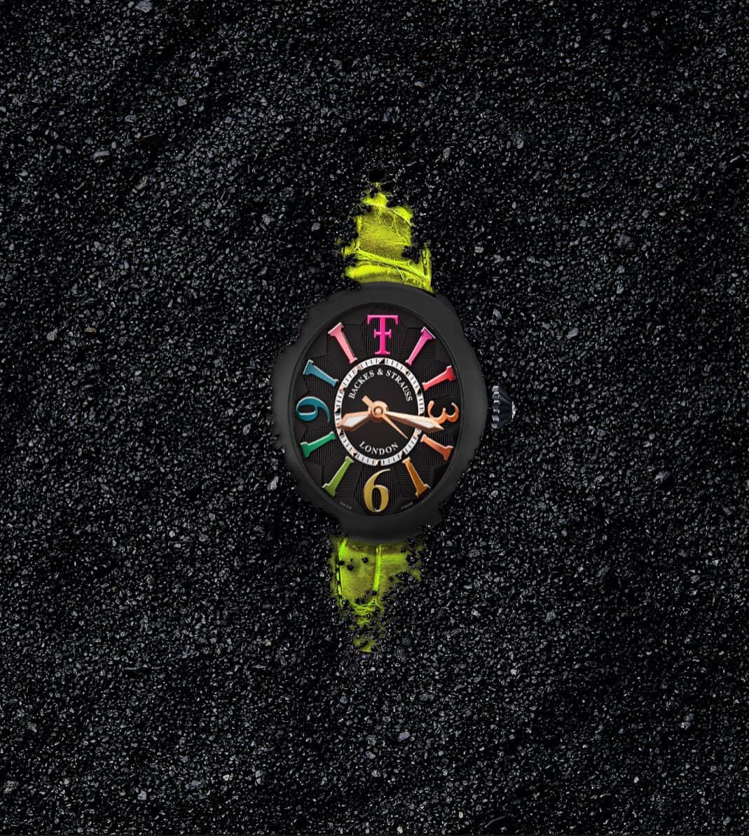 バックス＆ストラウスのインスタグラム：「The focal point of this collection is the vibrant dial designed by Theo  Fennell adorned with the enamelled Arabic numerals in a spectrum of colours inspired by the rainbow. At 12 o’clock the dial is graced with Theo Fennell's signature logo. @officialtheofennell」