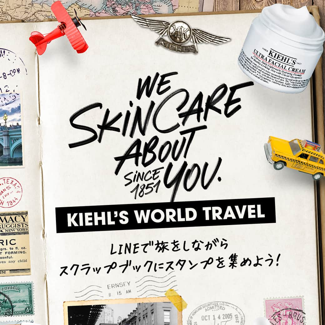 キールズ Kiehl's Japanさんのインスタグラム写真 - (キールズ Kiehl's JapanInstagram)「本日から！LINE限定キャンペーン “ KIEHL’S WORLD TRAVEL”が開始✨ 毎年大好評のLINEスタンプラリーがパワーアップ👀LINEで旅をしながらスクラップブックにスタンプを集めよう！ ミッションをクリアしてスタンプを集めると、特別なギフトも🎁 今すぐ！LINEのメニュー画面から、世界旅行をスタート😉 @kiehlsjp #キールズ #スキンケア #ヘルシースキン #アポセカリー #ニューヨーク #NewYork #skincare」6月22日 16時30分 - kiehlsjp