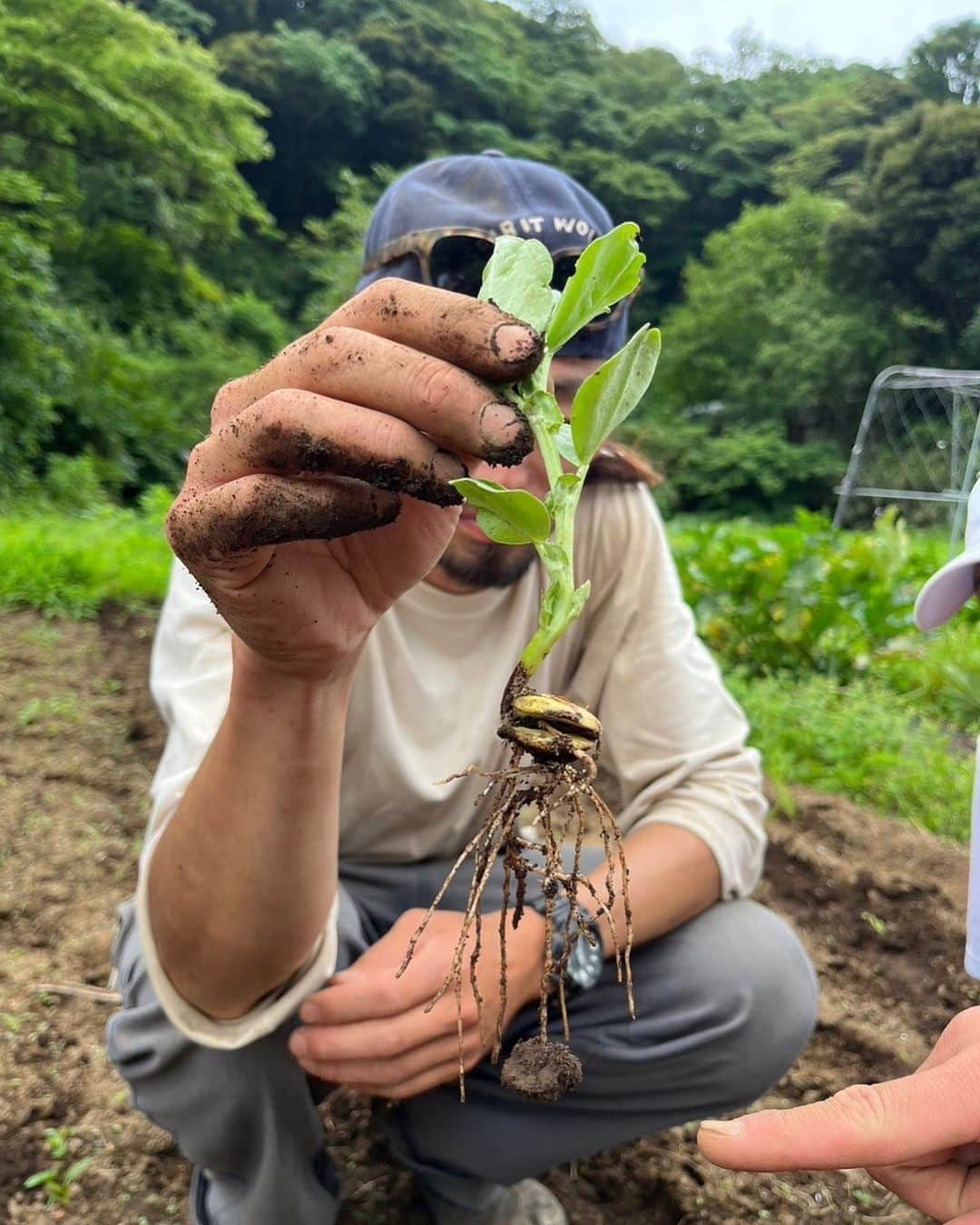 ヒデトレのインスタグラム：「@lifeevo2472 はまさんと @hidetore の ひで農〜部👨🏽‍🌾　@hideno.bu  🥔🥬🥒🍆🍅🫛🥦🌶️  #土と内臓 #身土不二 #複合発酵  生命力up⤴️✨😆」