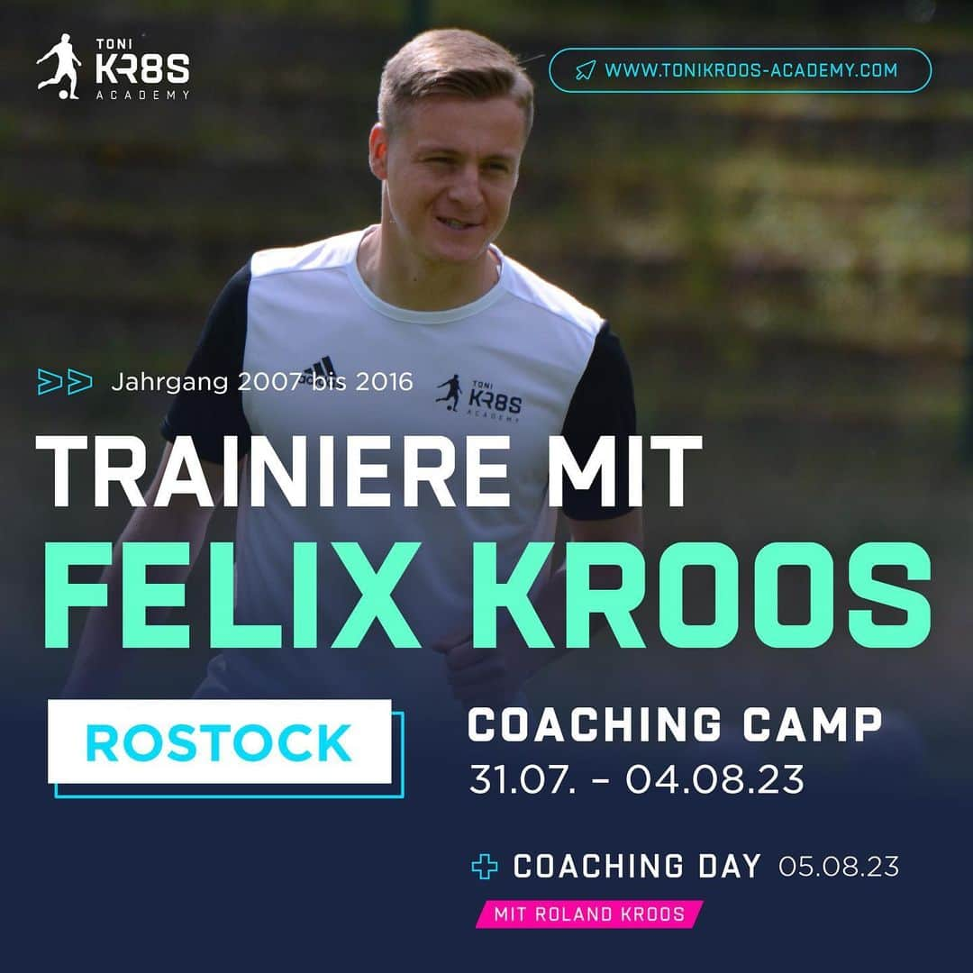 トニ・クロースさんのインスタグラム写真 - (トニ・クロースInstagram)「Ferien-Camps und Trainingstage in Köln und Rostock 👉 www.tonikroos-academy.de   Trainiere mit Toni in Köln und mit seinem Bruder Felix oder seinem Vater Roland in Rostock ⚽️💪  Trainiere wie die Profis mit von Toni ausgewählten Übungen, einer Academy Trainingsausrüstung von adidas und coolen special Acts 👀  Verschiedene Termine im Juni, Juli und August.  Wir sehen uns dort 👋  #kroos #fussball #fussballcamp #köln #rostock #nrw #mv」6月22日 20時49分 - toni.kr8s