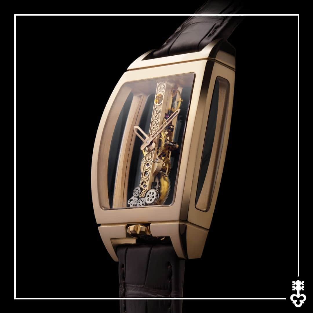 コルムのインスタグラム：「Structural, technical and of rare aesthetic audacity, the Golden Bridge model remains a unique construction in watchmaking since its launch by Corum in 1980 with its linear movement, fully visible through the transparent case.  Discover the beauty of the mechanism in all its glory: bit.ly/Corum-GoldenBridge  #Corum #CorumWatches #CorumGoldenBridge」