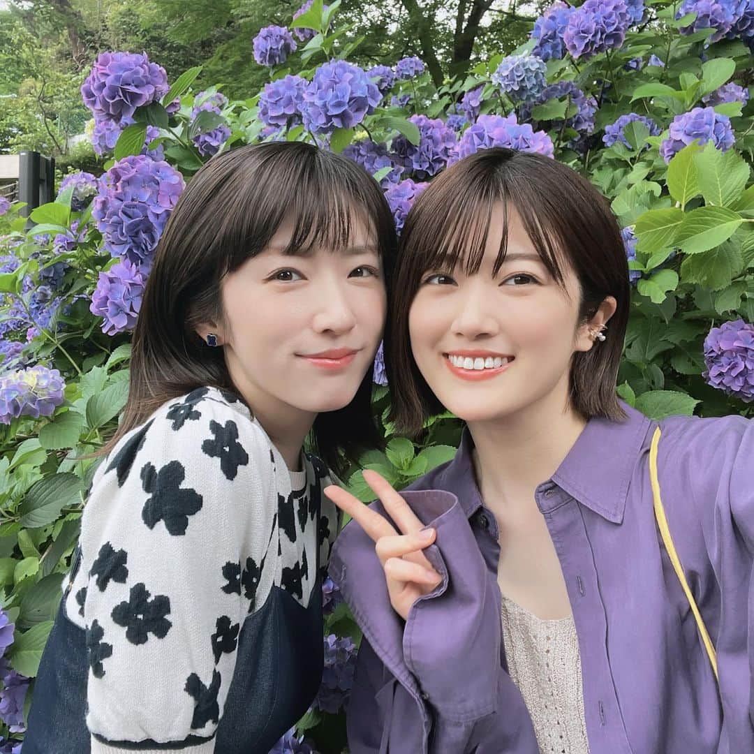 樋口日奈のインスタグラム：「☔️🪻 お姉ちゃんと紫陽花を見に行った日！ #紫陽花 #ゆずひな」