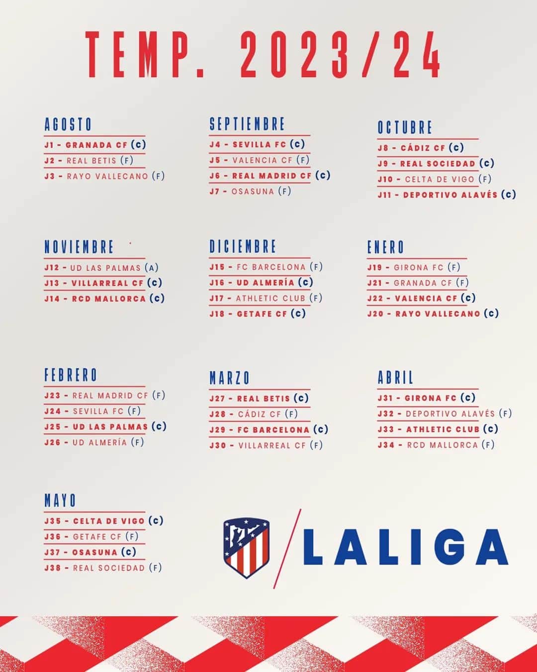 アトレティコ・マドリードのインスタグラム：「📆 ¡Con todos vosotros, el calendario liguero completo de la temporada 2023/24!」